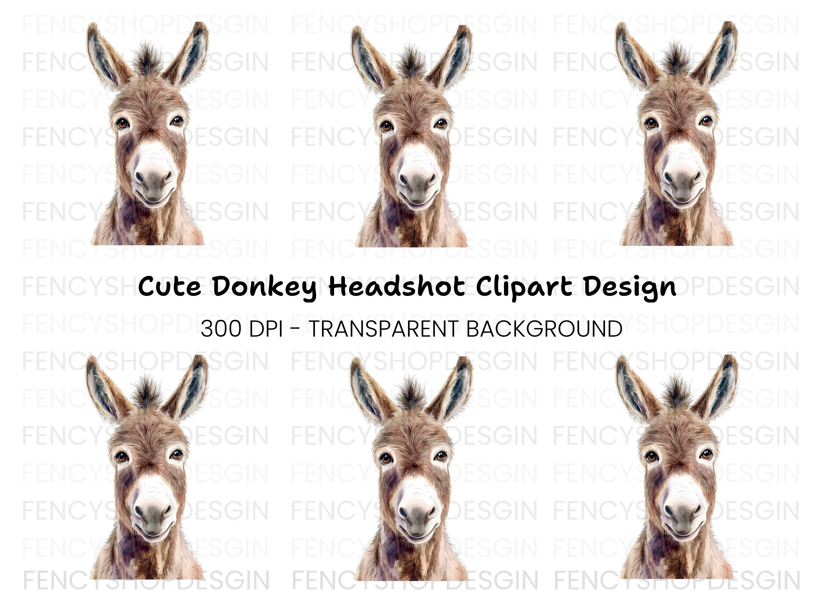 Cute Donkey Face Clipart Bundle