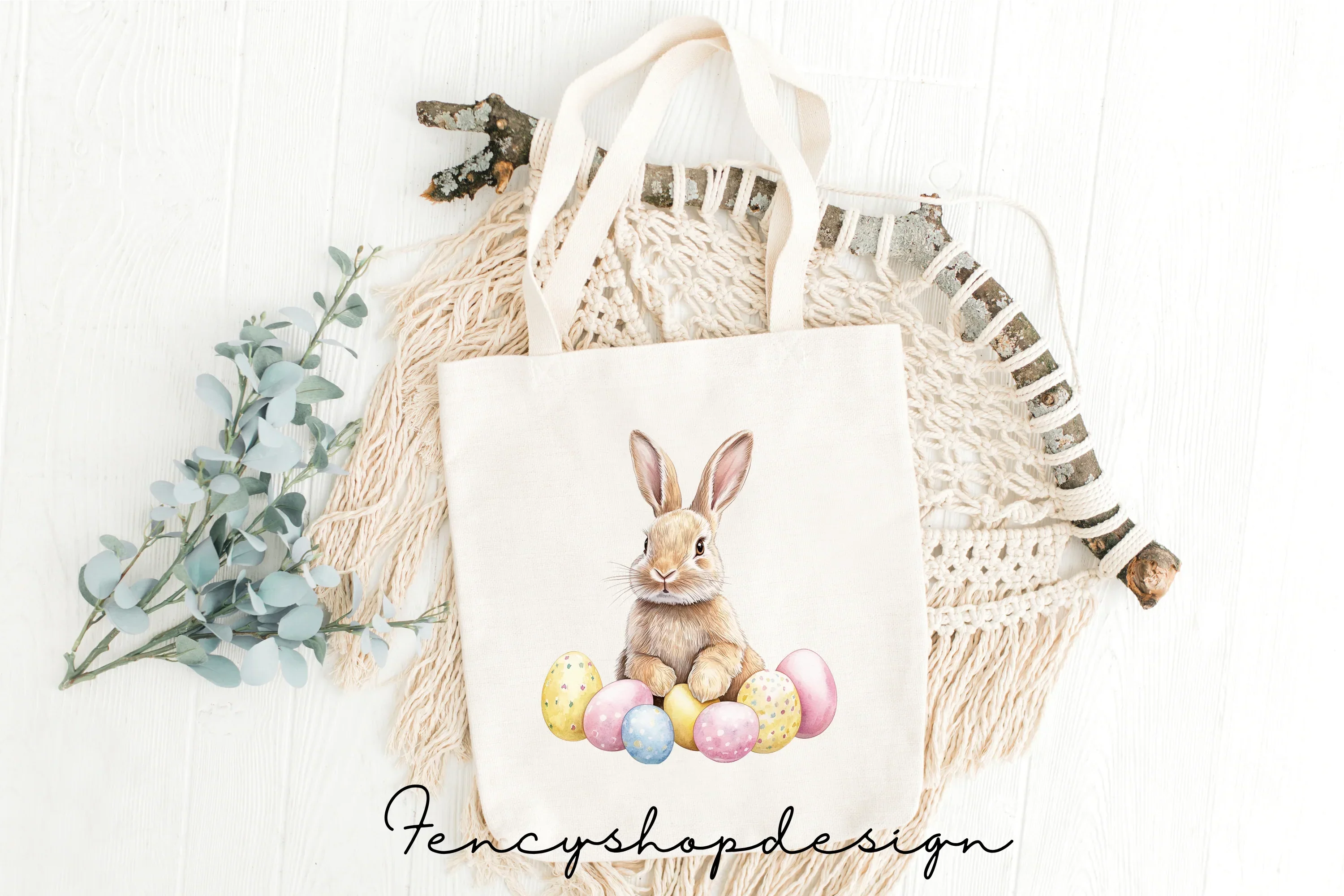 Cute Easter Bunnies with Colorful Eggs Clipart Bundle - Image 8