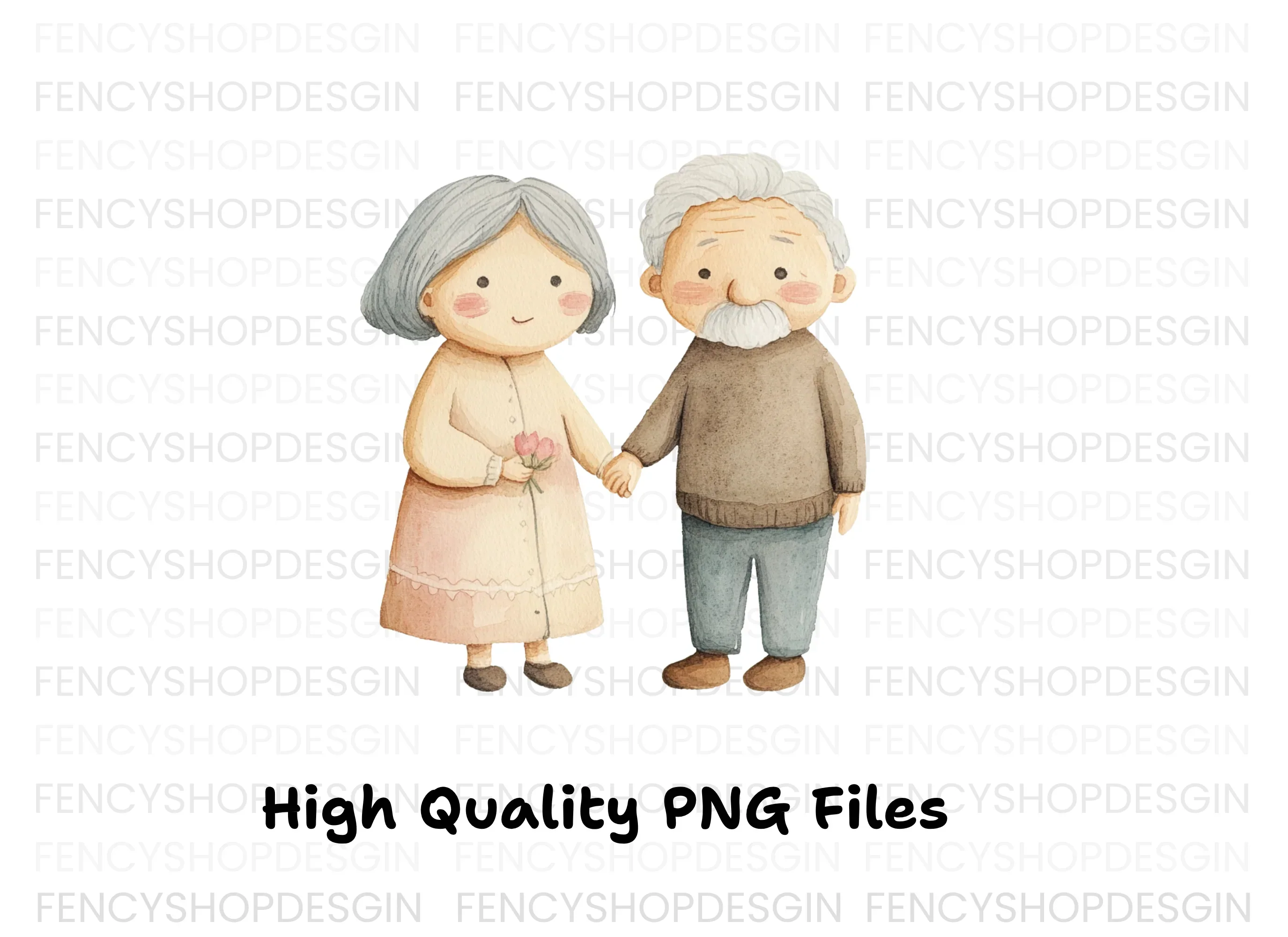 Cute Elderly Couple Holding Hands Clipart Bundle - Image 2