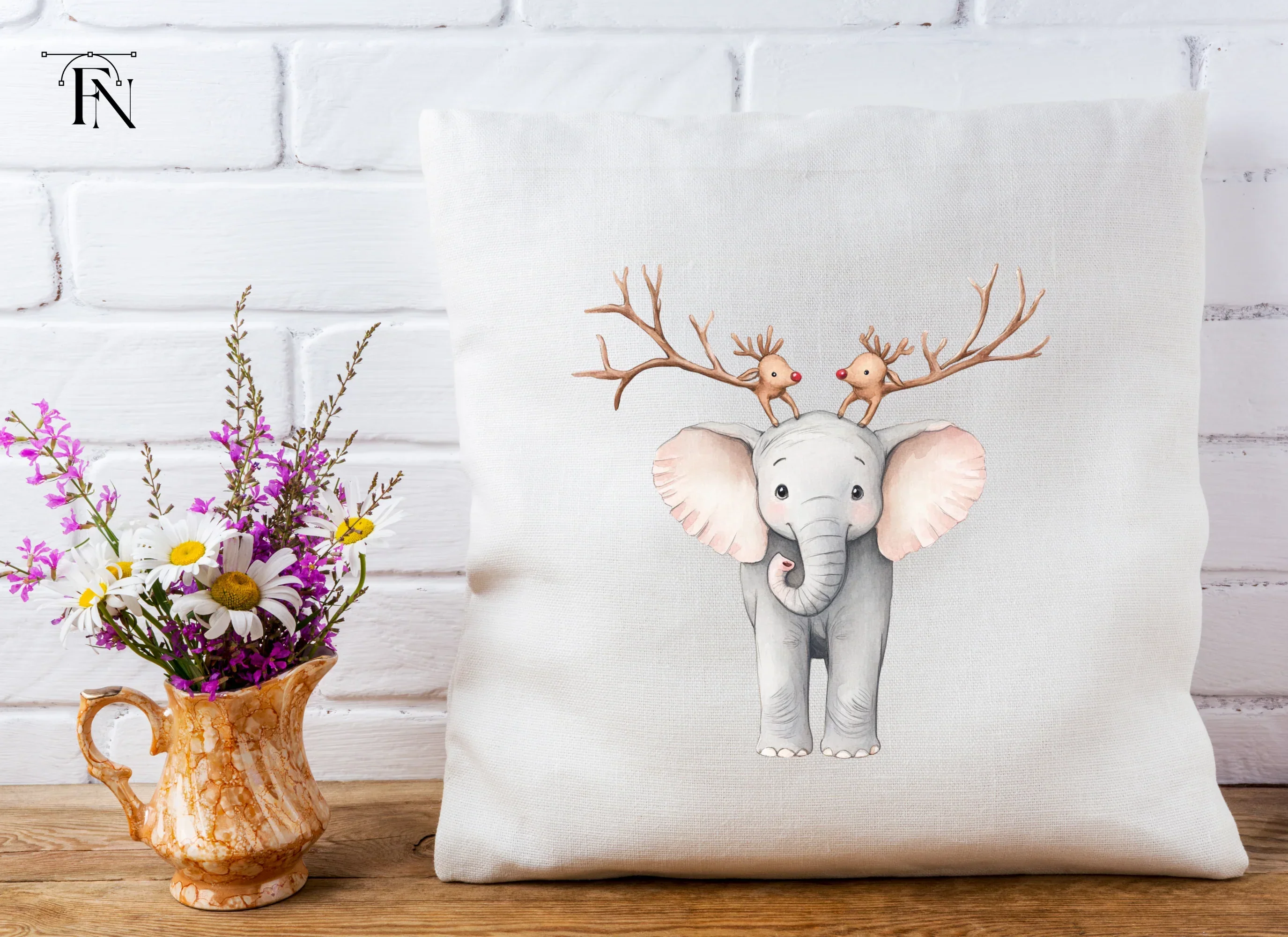 Cute Elephant with Reindeer Antlers Clipart Bundle - Image 4