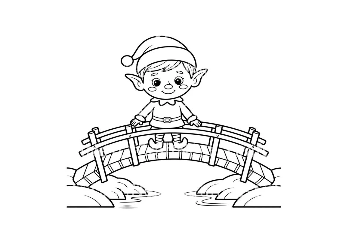 Cute Elf Crossing Bridge Coloring Books - Image 2