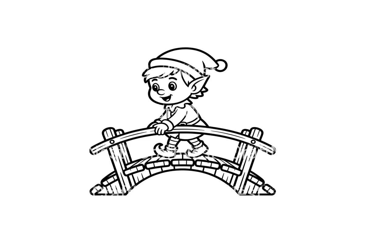 Cute Elf Crossing Bridge Coloring Books - Image 3