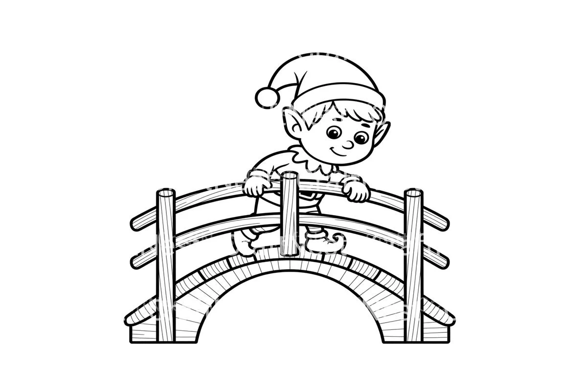 Cute Elf Crossing Bridge Coloring Books - Image 4