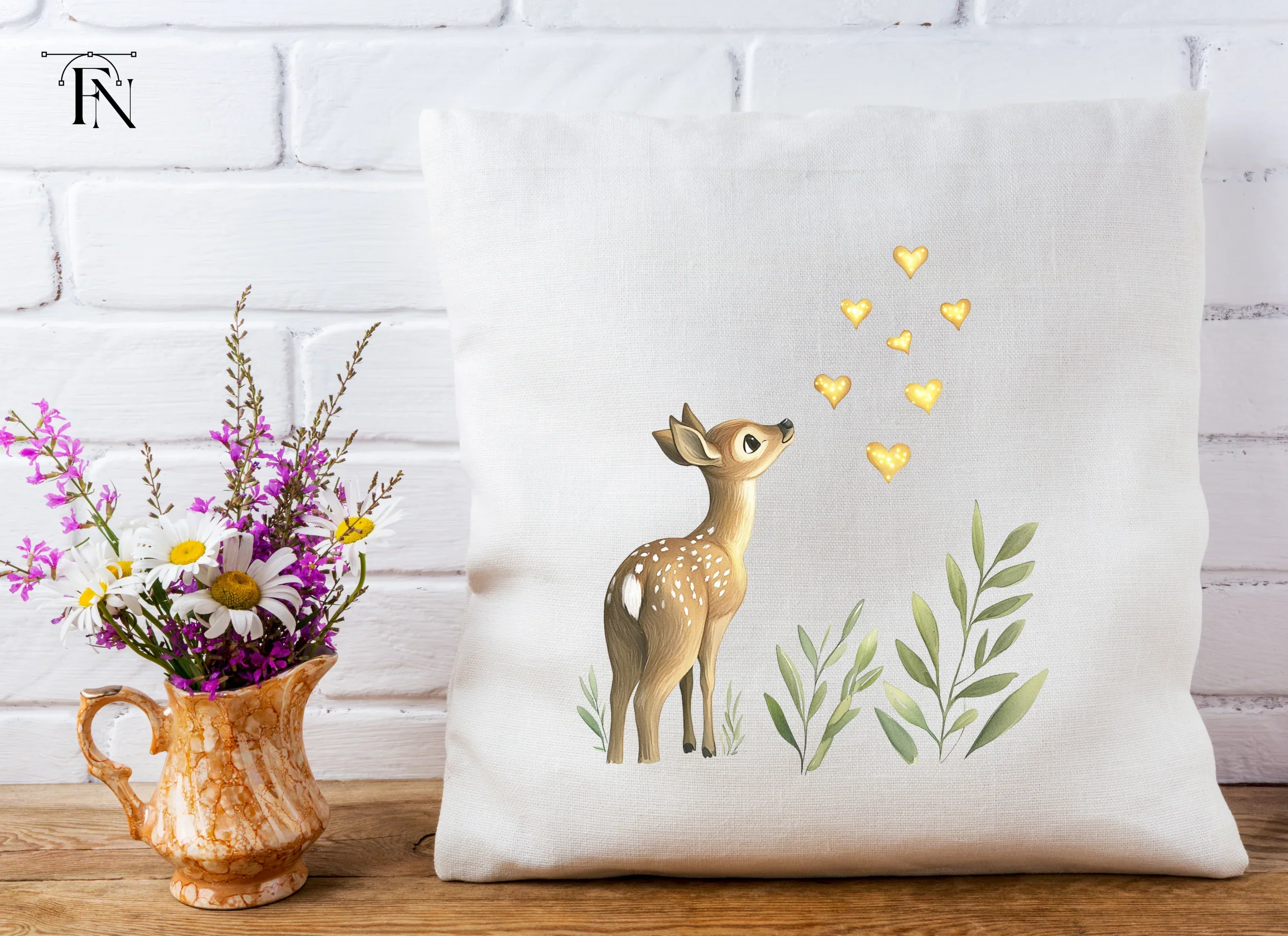 Cute Fawn with Golden Hearts Clipart Bundle - Image 5