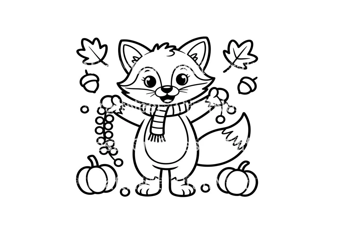Cute Fox Autumn Garland Coloring Books - Image 2