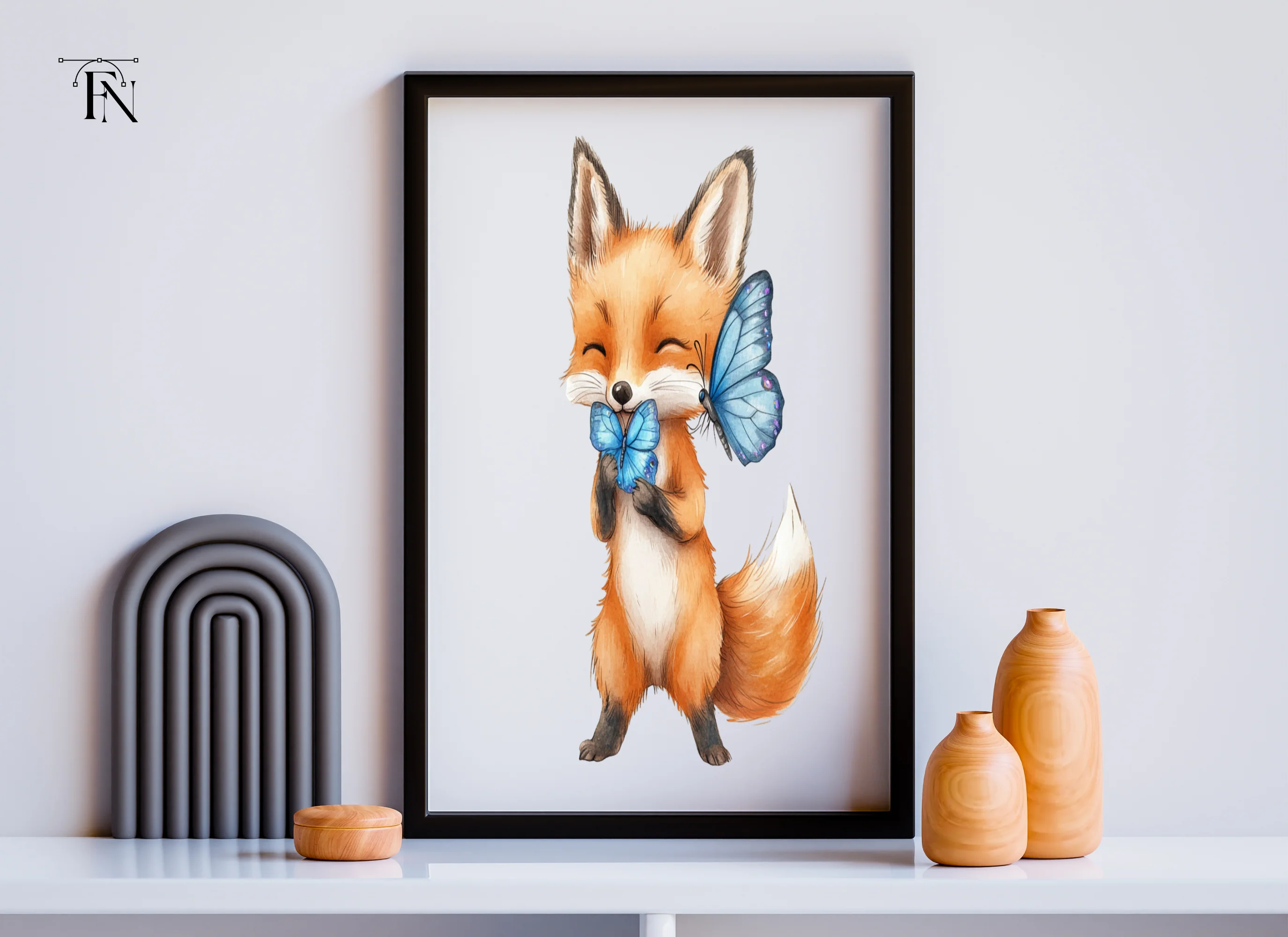 Cute Fox with Blue Butterflies Clipart Bundle - Image 3