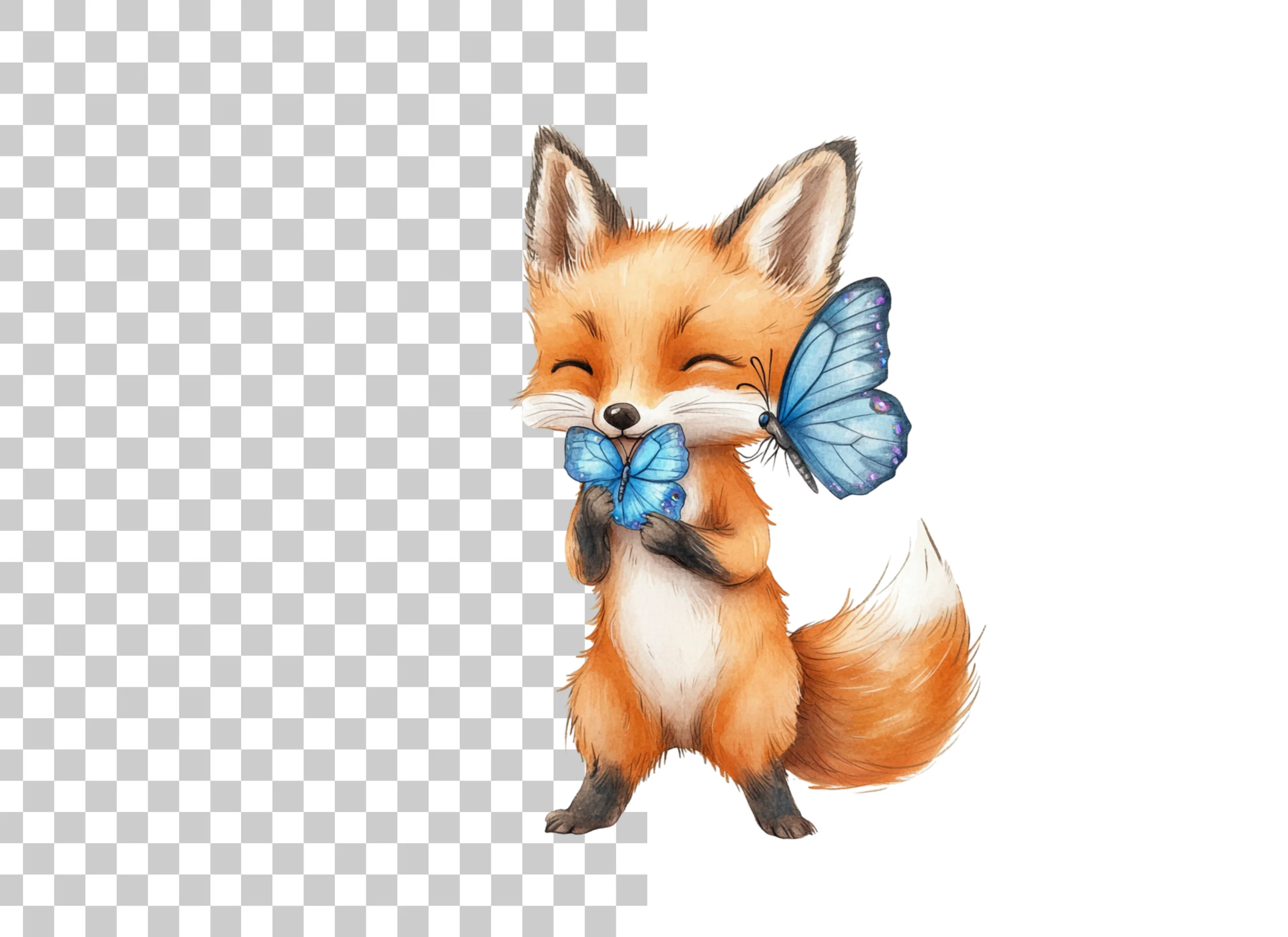 Cute Fox with Blue Butterflies Clipart Bundle - Image 6