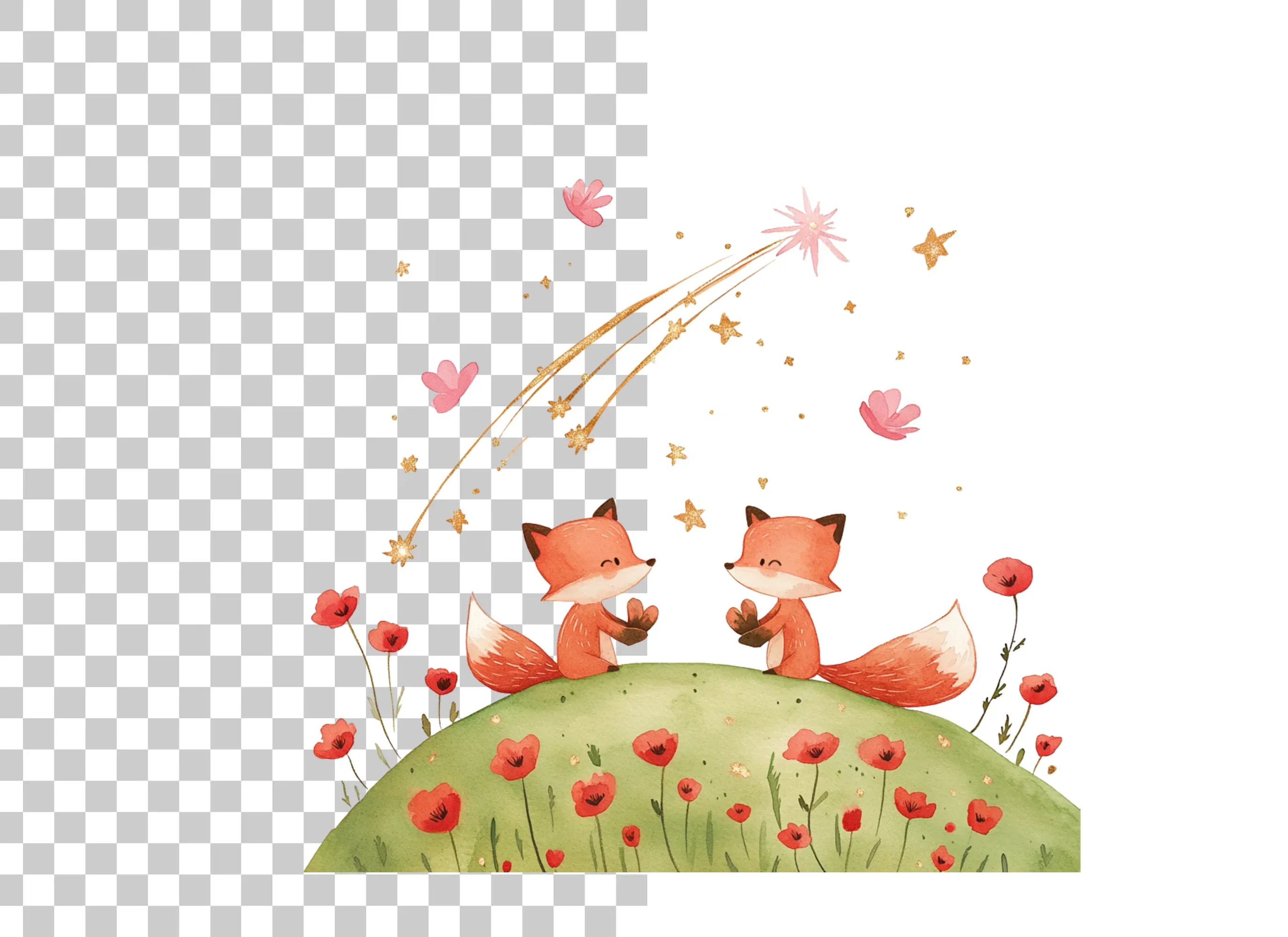 Cute Foxes Under Shooting Star Clipart Bundle - Image 2