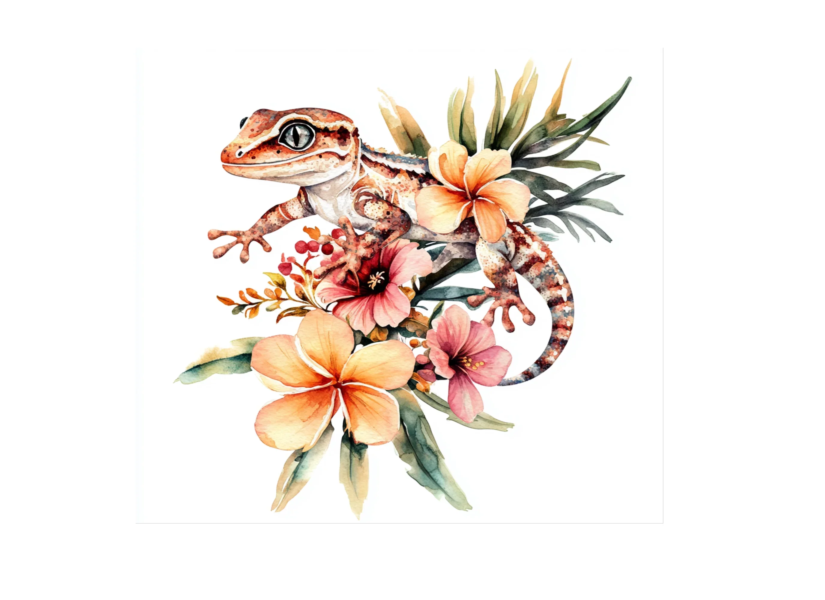 Cute Gecko Floral Clipart Bundle - Image 2
