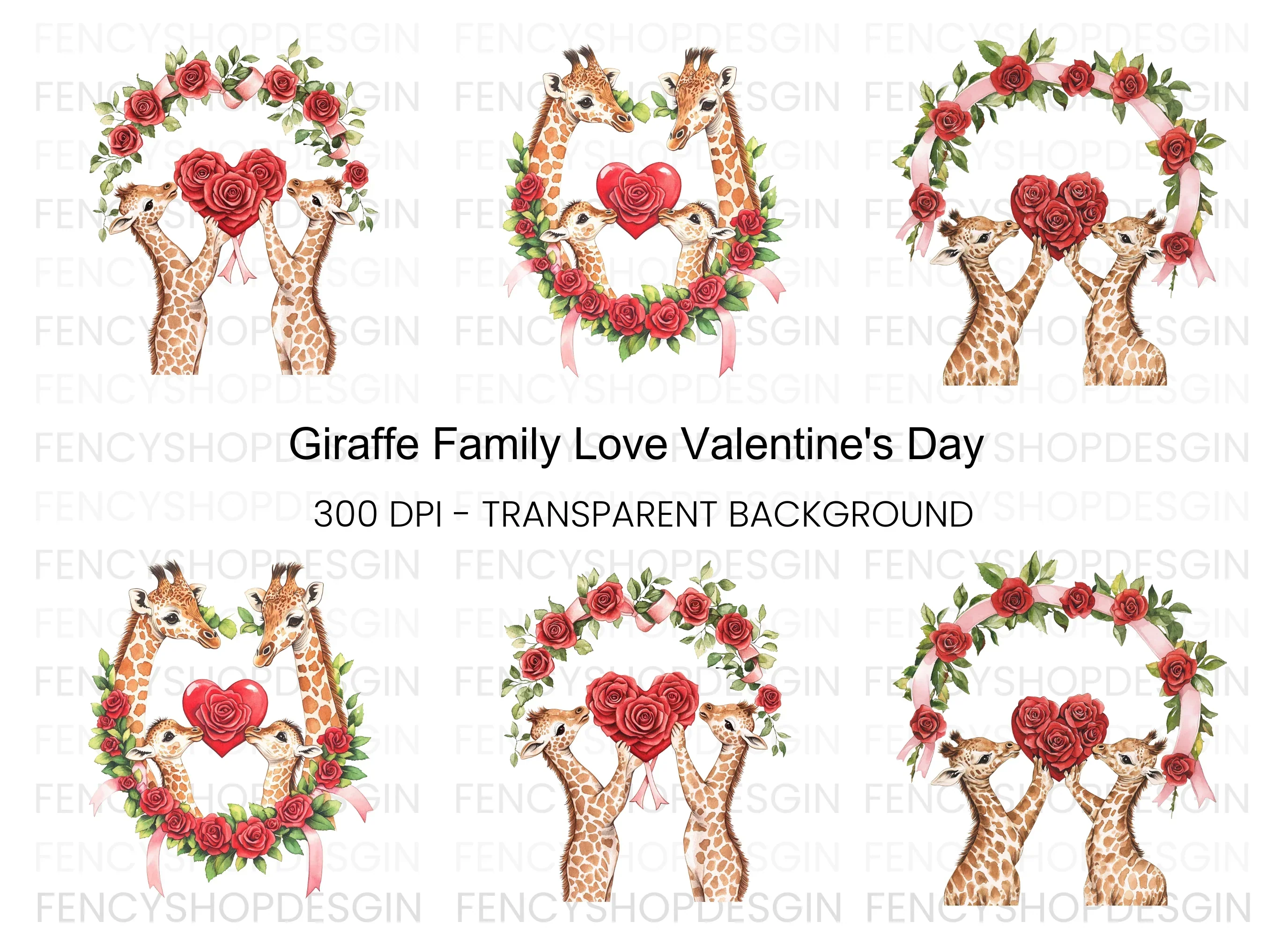 Cute Giraffe Couple Valentine Clipart Bundle
