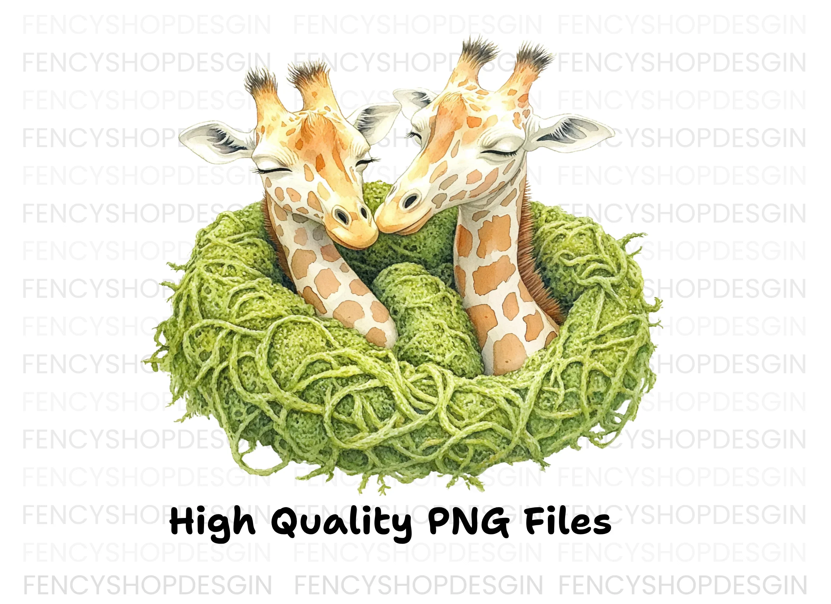 Cute Giraffe Couples in Moss Nests Clipart Bundle - Image 3