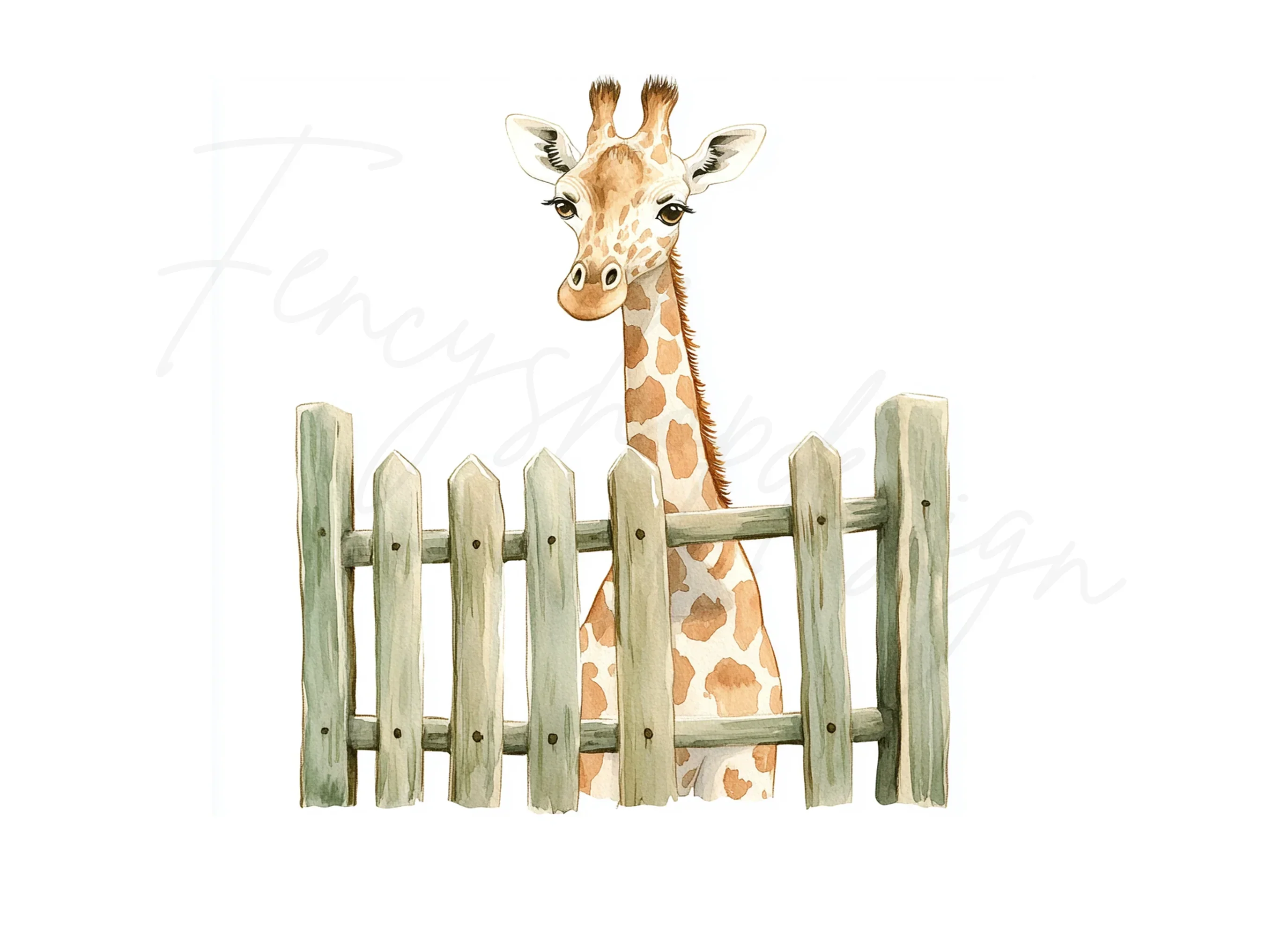 Cute Giraffe Peeking Over Fence Clipart Bundle - Image 2
