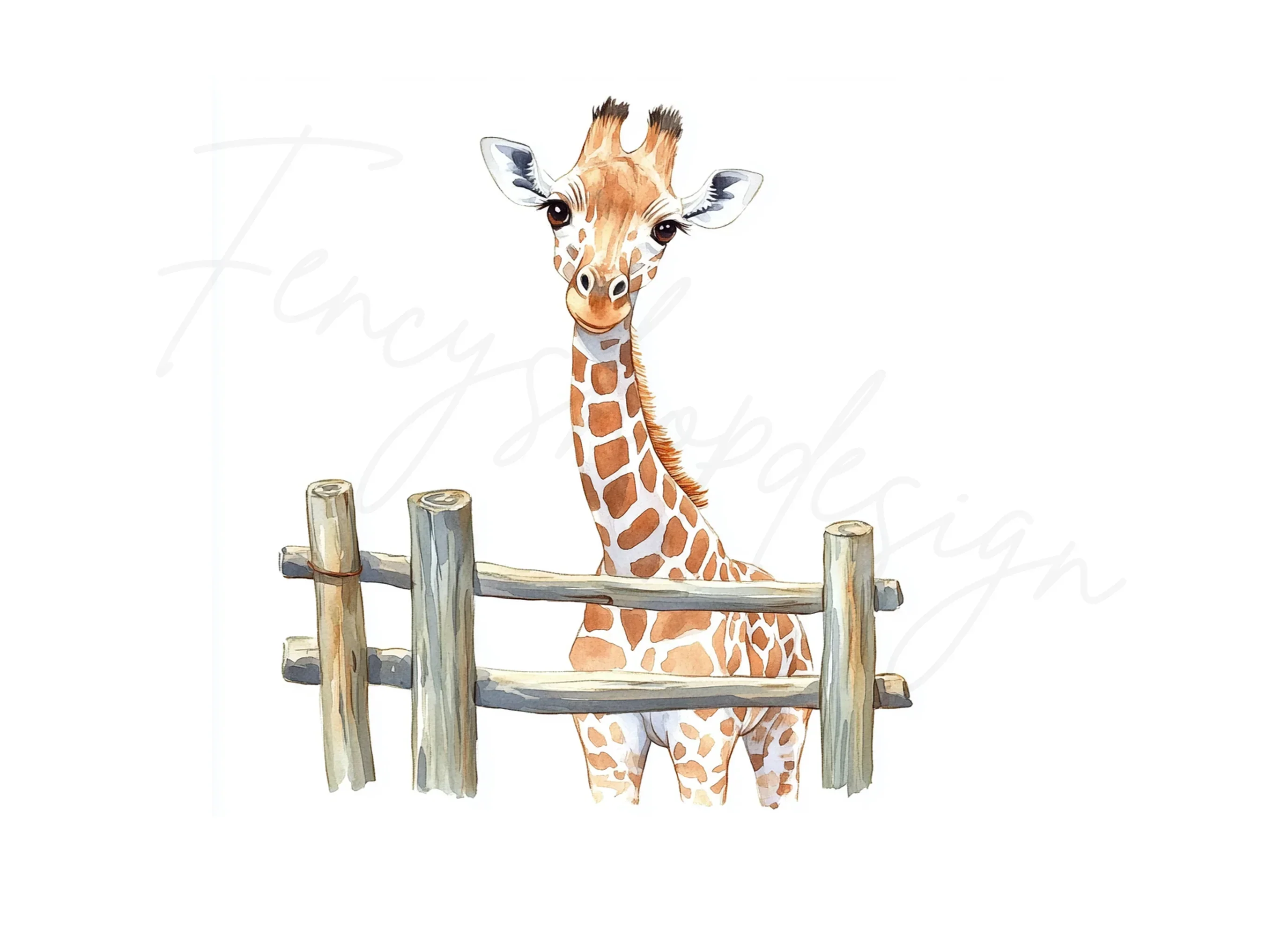 Cute Giraffe Peeking Over Fence Clipart Bundle - Image 3