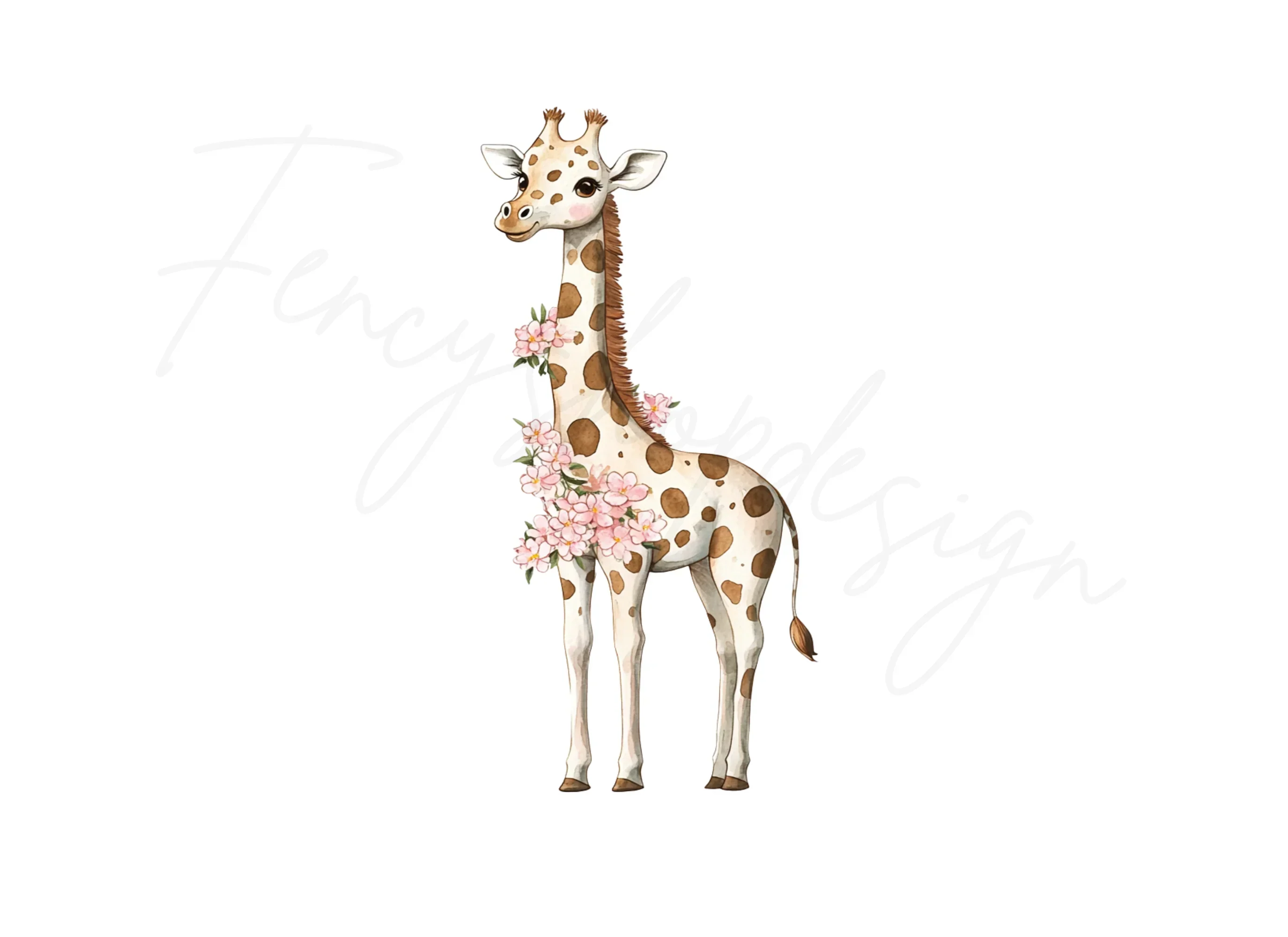 Cute Giraffe with Pink Flowers Clipart Bundle - Image 3