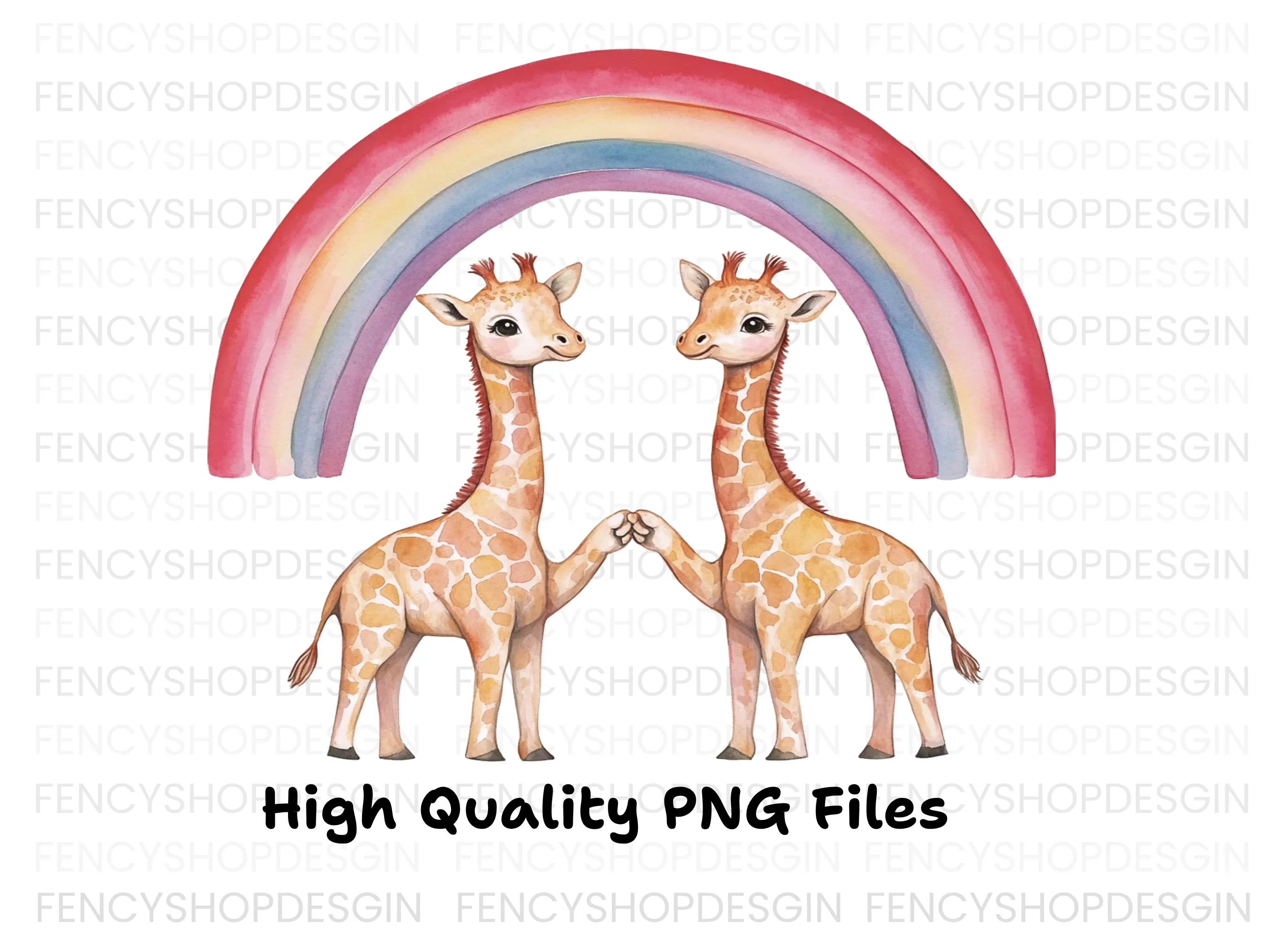Cute Giraffes Under Rainbow Clipart Bundle - Image 3
