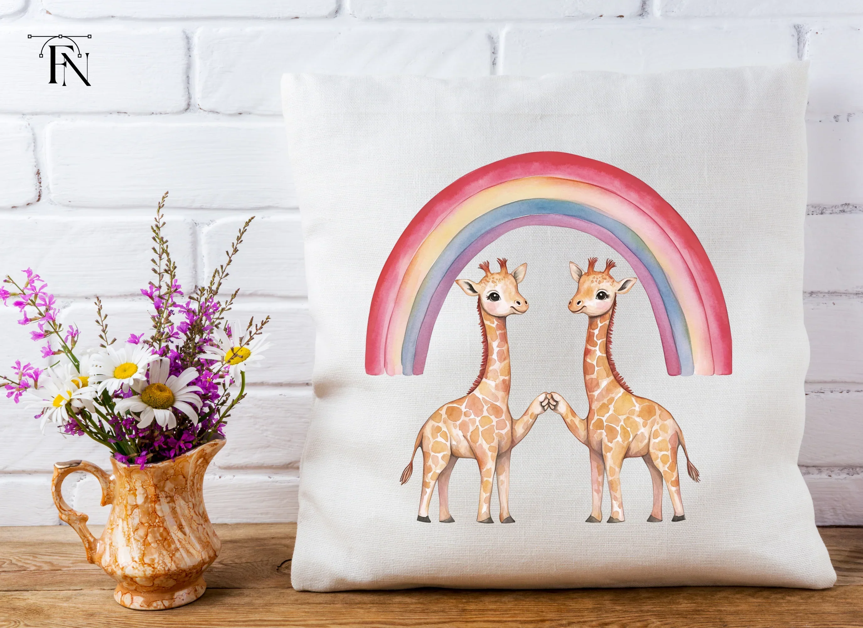Cute Giraffes Under Rainbow Clipart Bundle - Image 5
