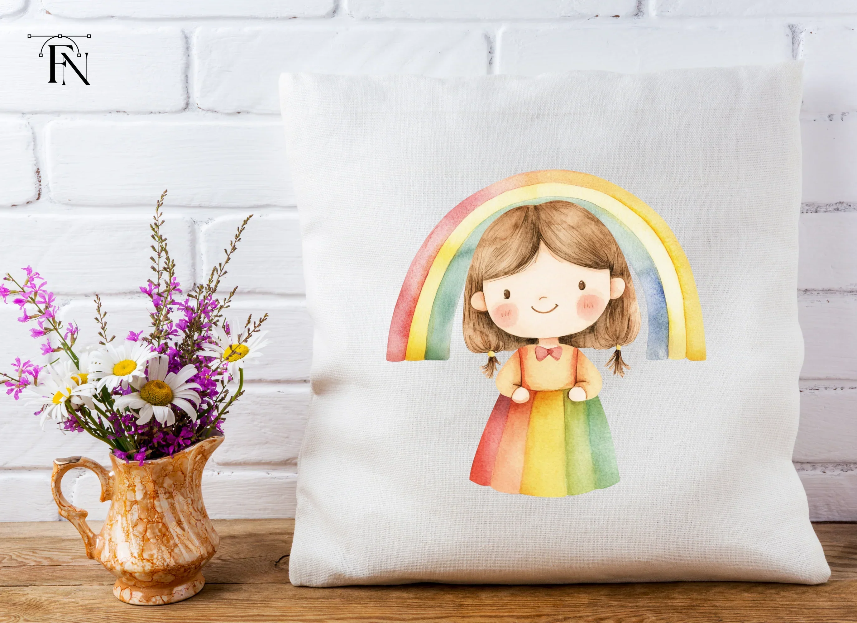 Cute Girl with Rainbow Clipart Bundle - Image 5