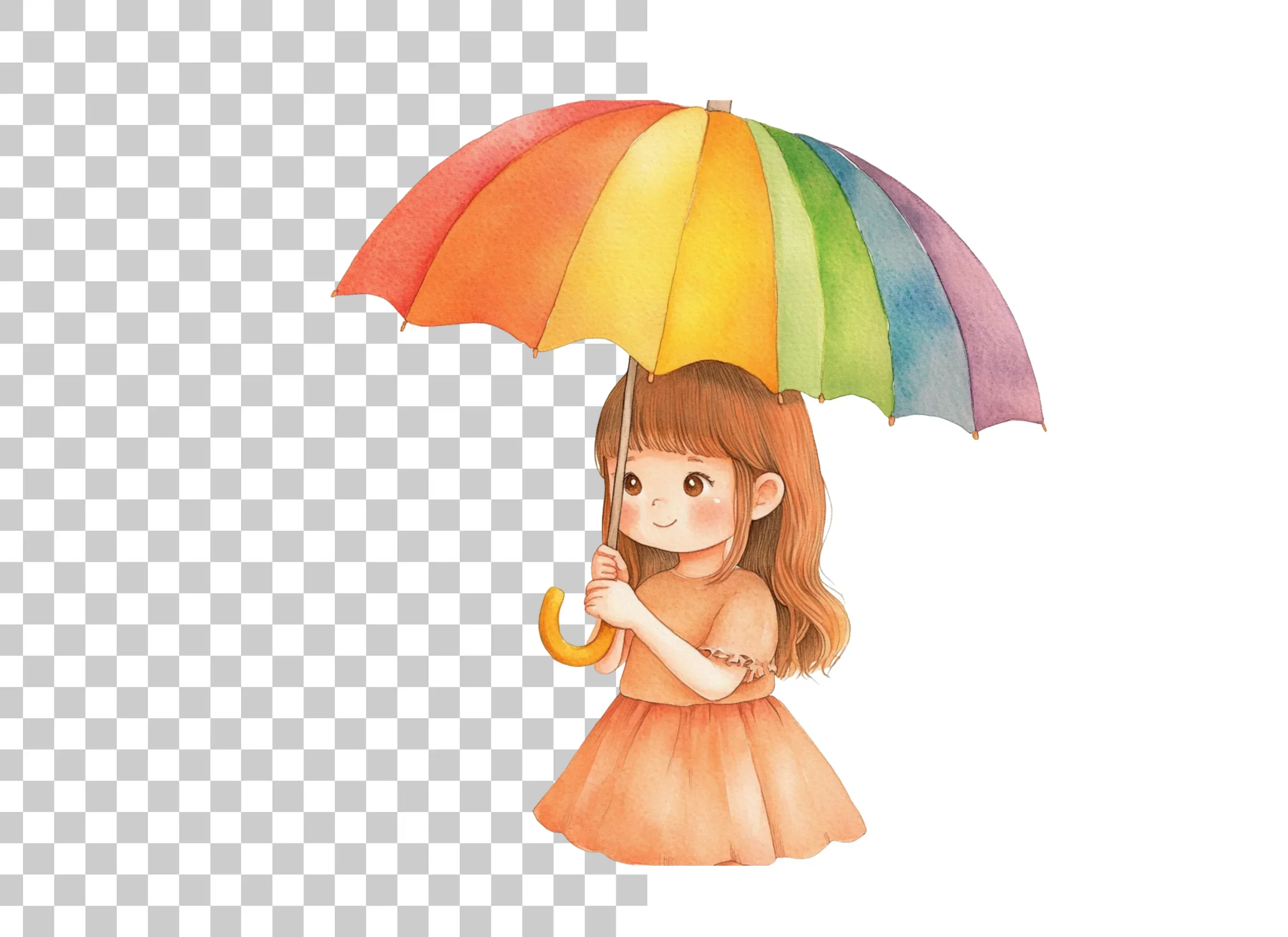 Cute Girl with Rainbow Umbrella Clipart Bundle - Image 2