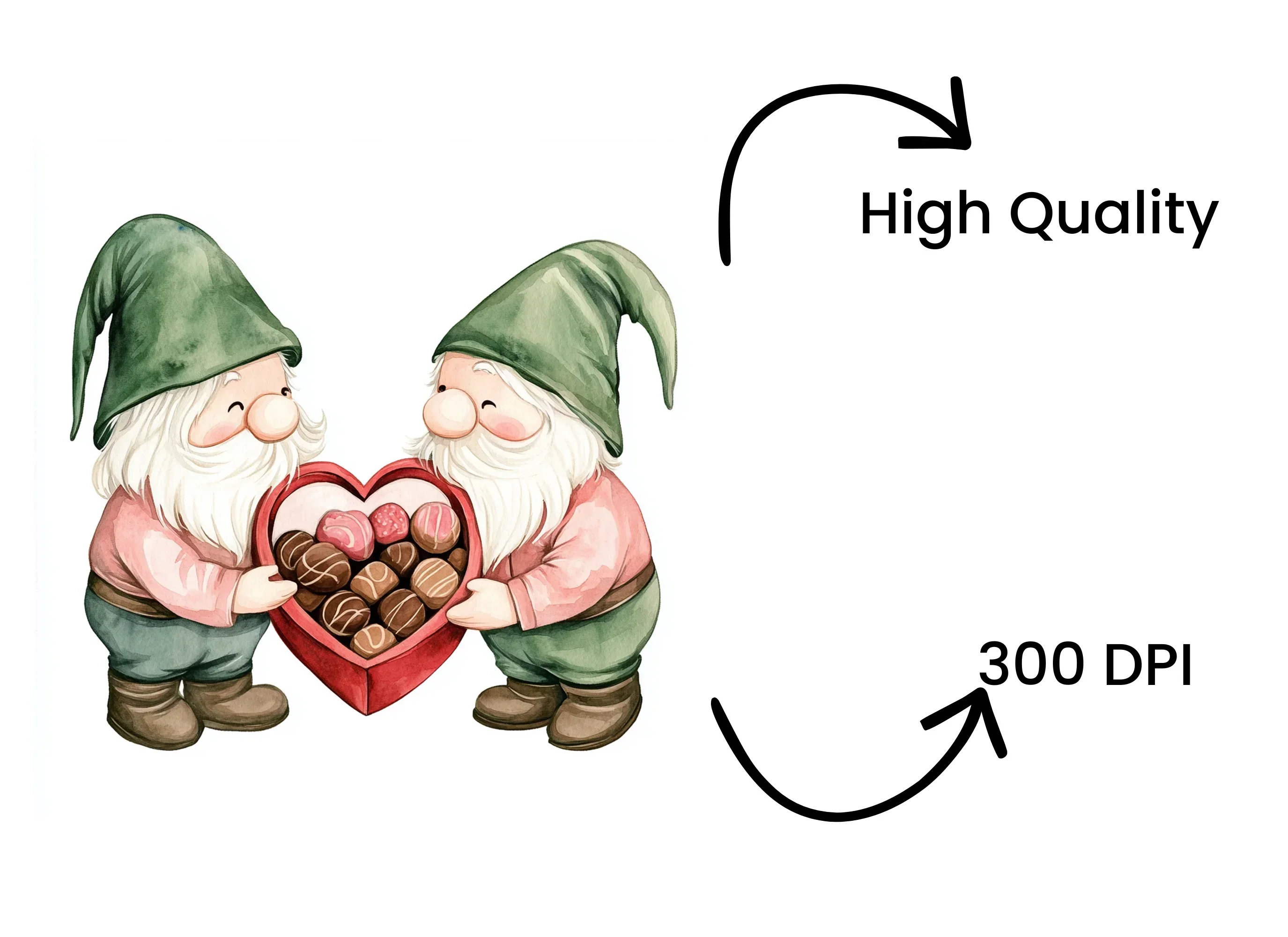 Cute Gnome Couple with Chocolates Clipart Bundle - Image 4