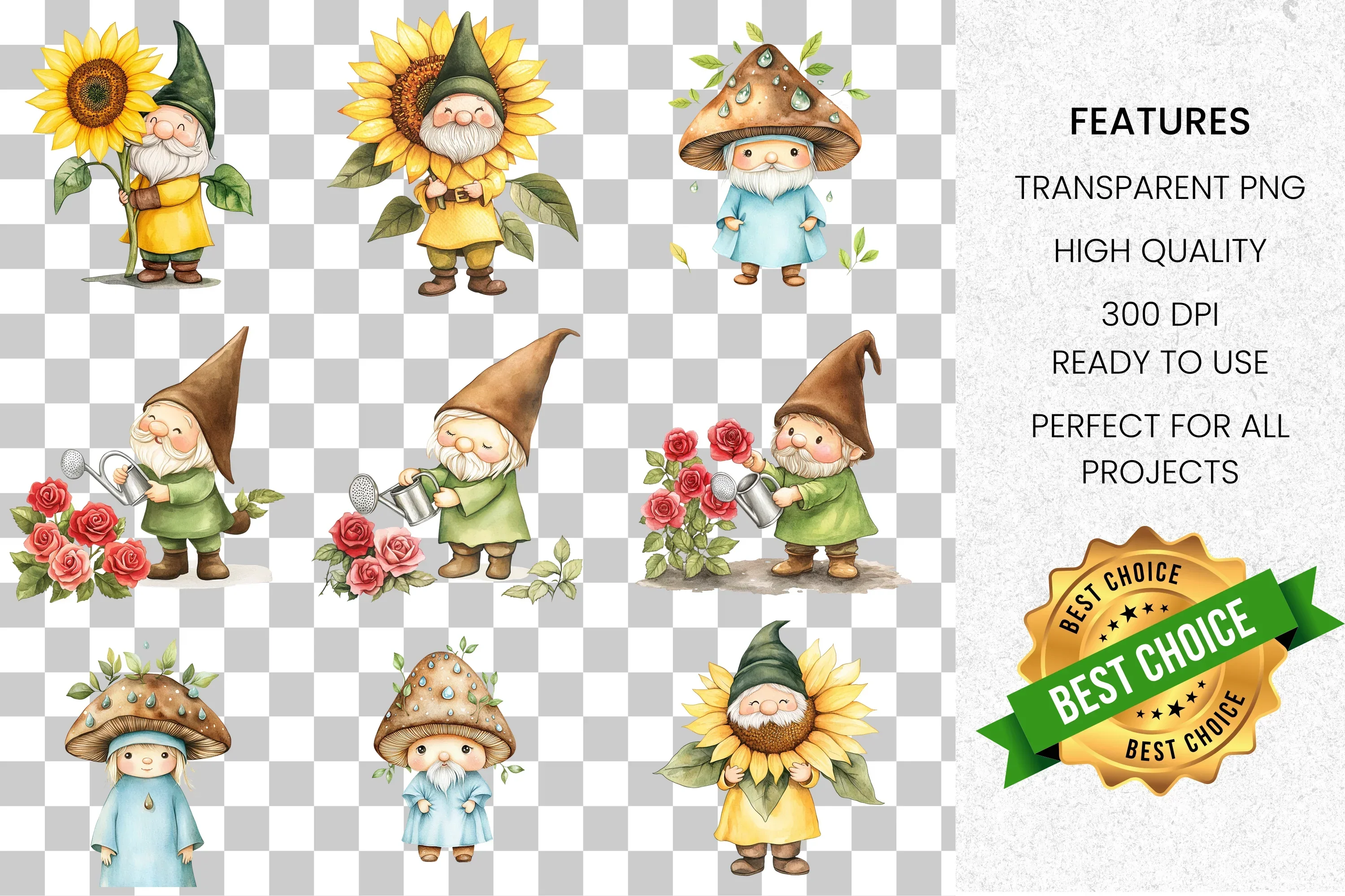 Cute Gnomes Clipart Bundle - Image 8