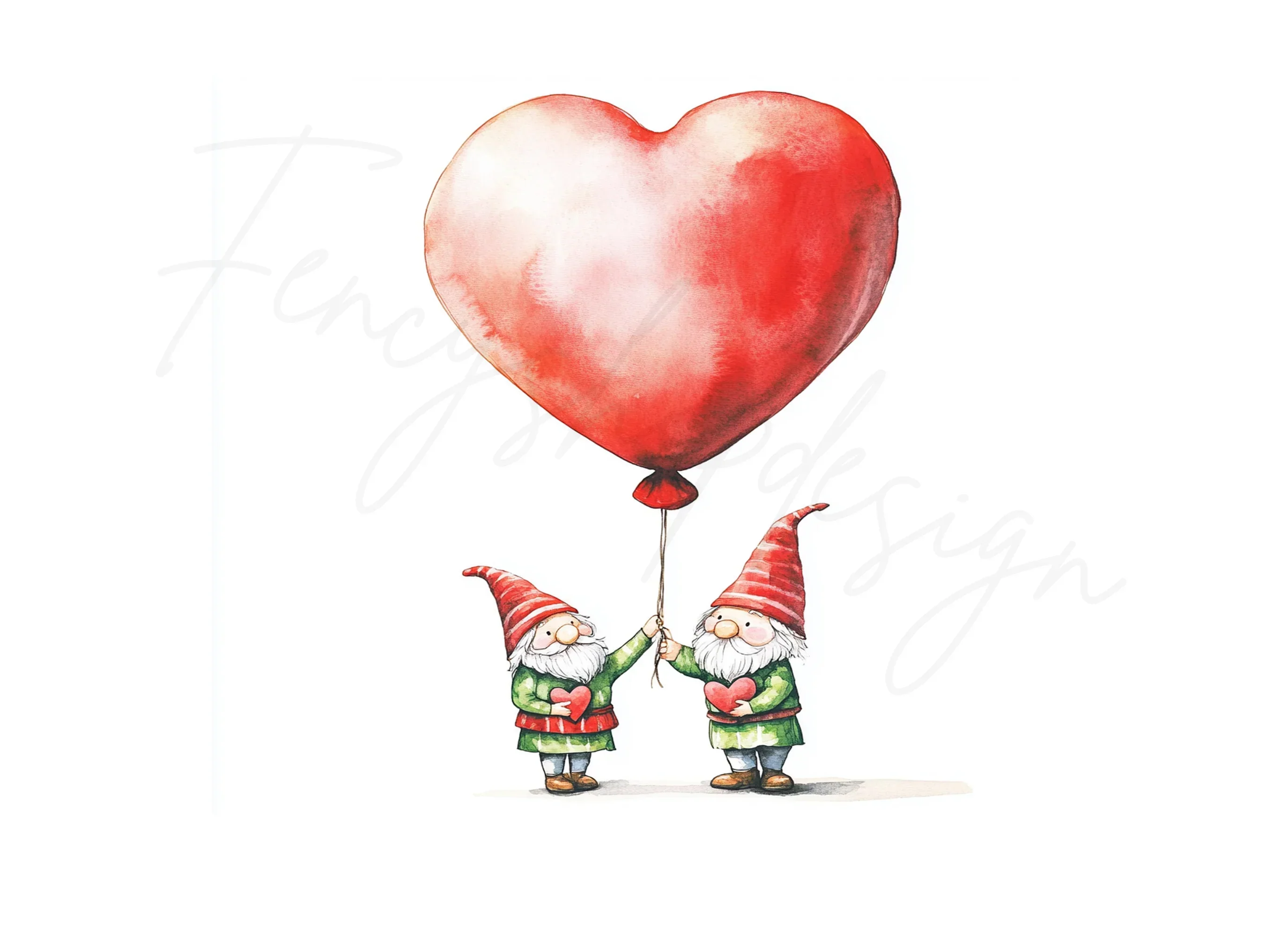 Cute Gnomes with Heart Balloons Clipart Bundle - Image 3