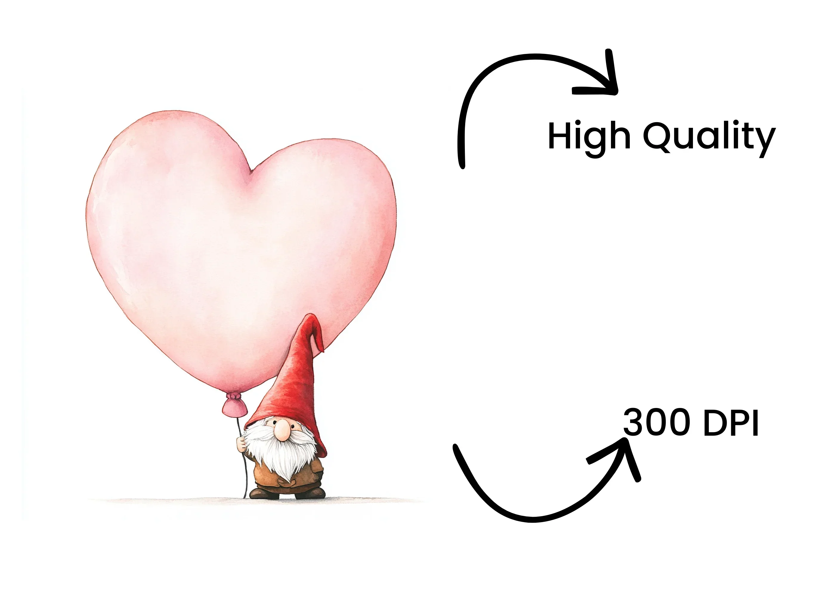 Cute Gnomes with Pink Heart Balloons Clipart Bundle - Image 4