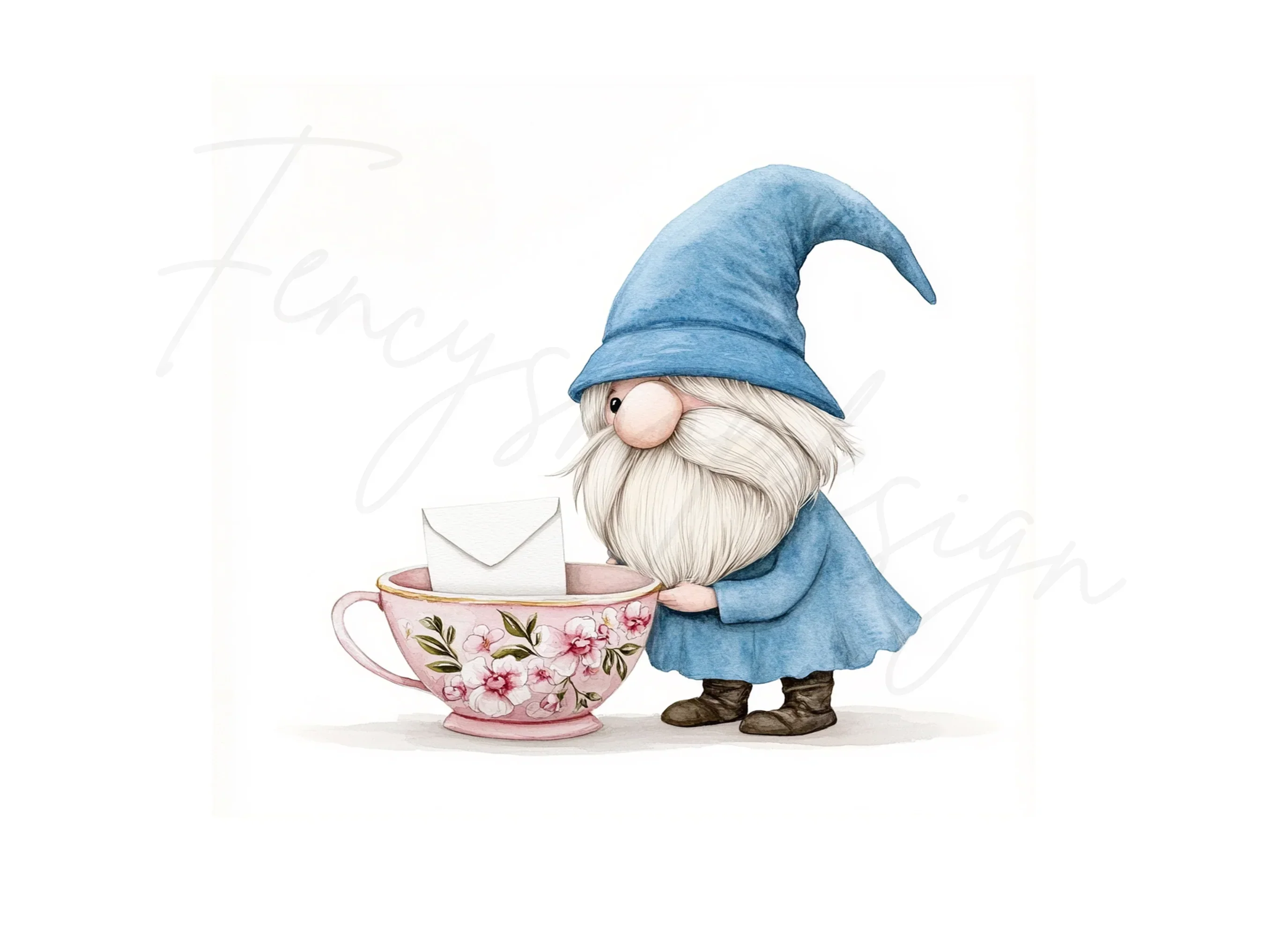 Cute Gnomes with Teacups Clipart Bundle - Image 2