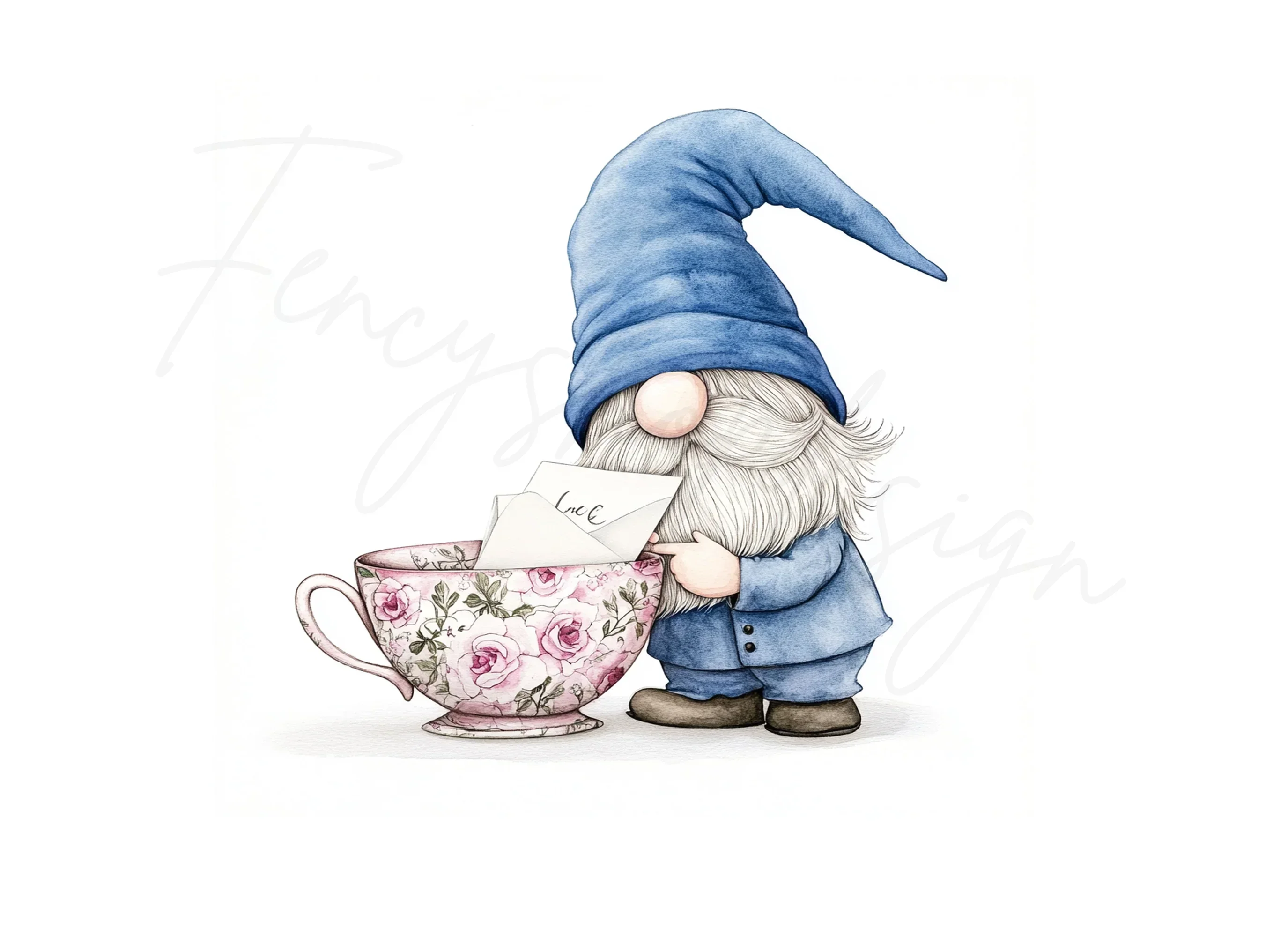 Cute Gnomes with Teacups Clipart Bundle - Image 3