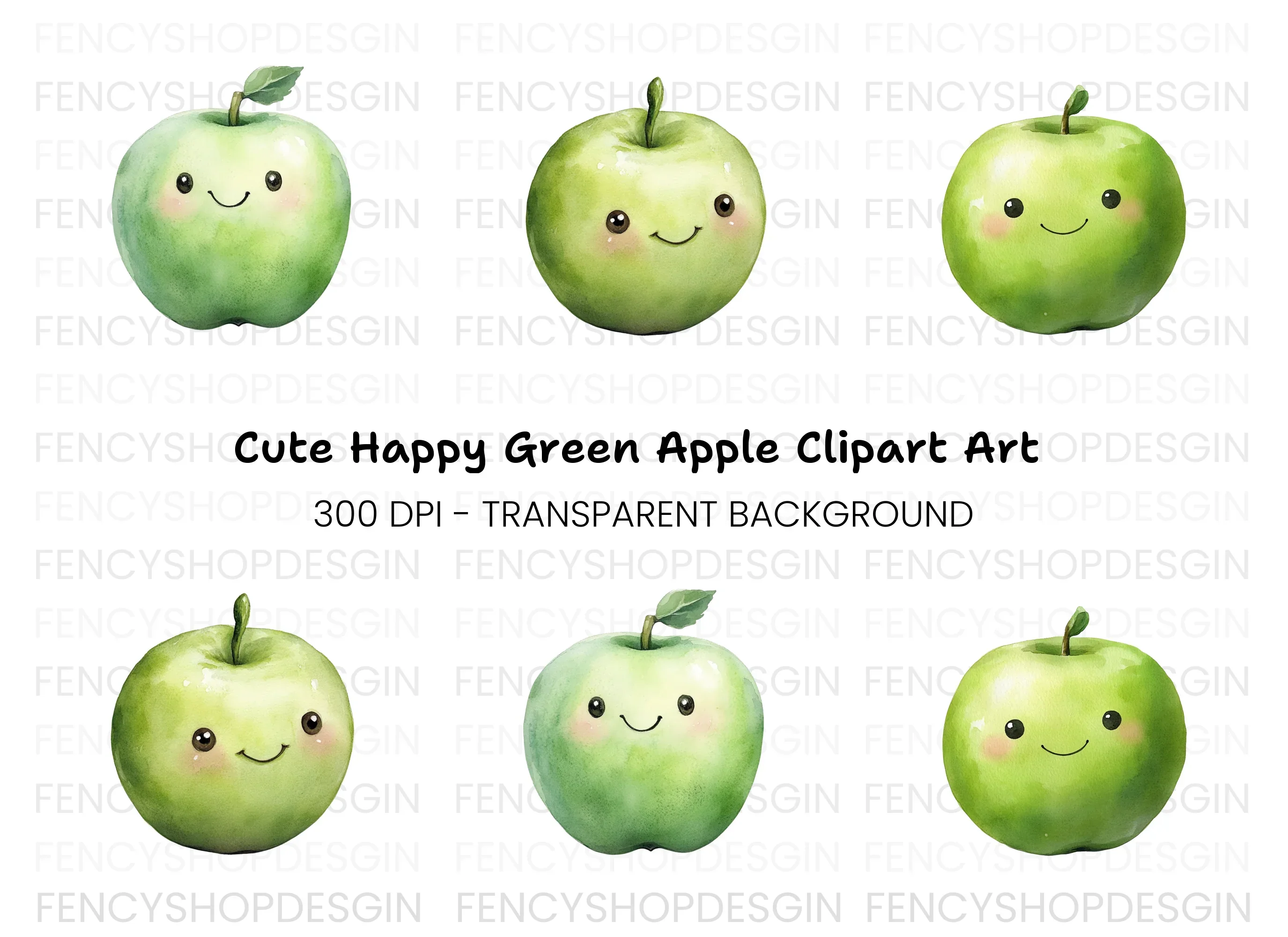 Cute Green Apple Clipart Bundle