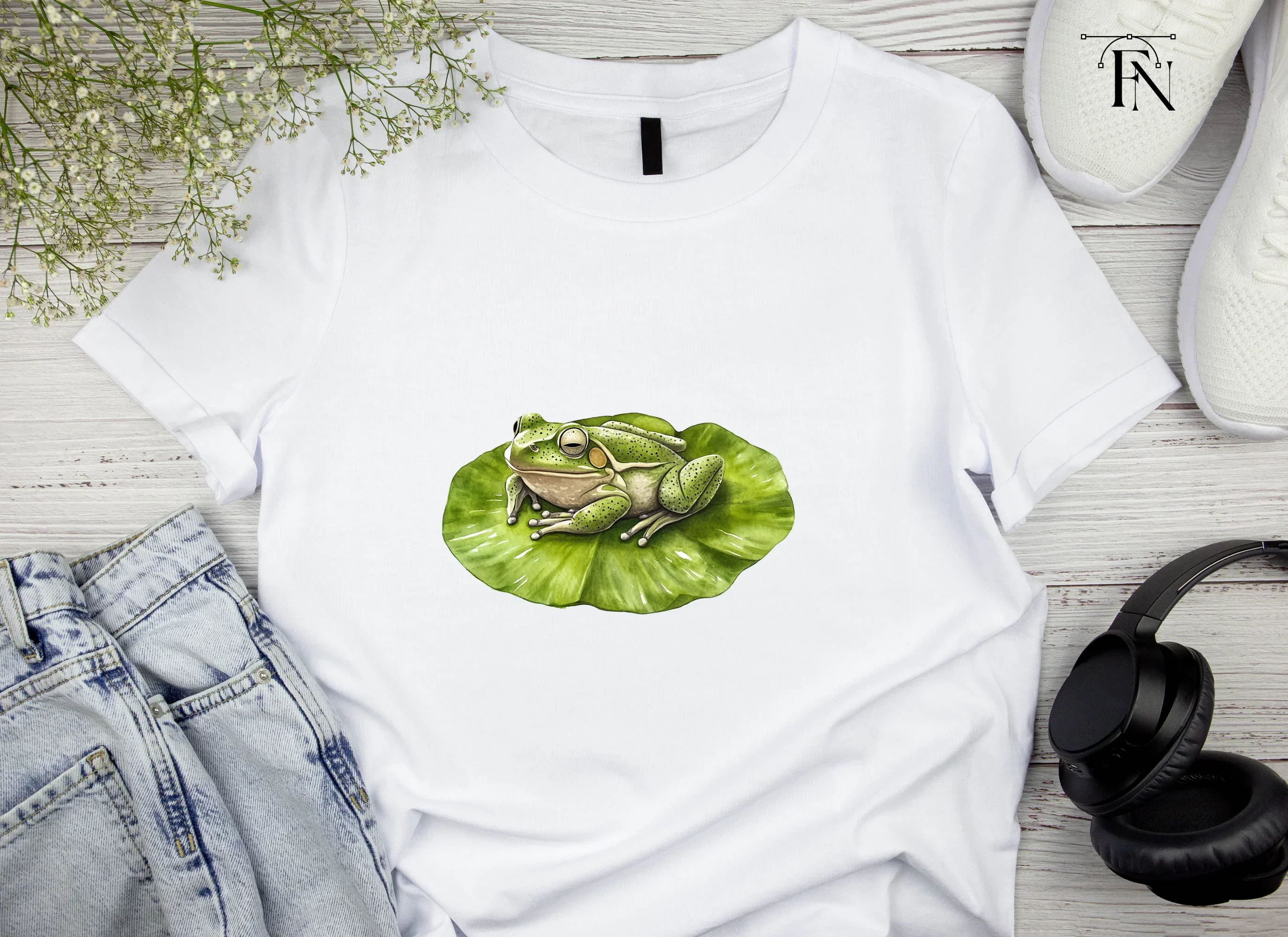 Cute Green Frogs on Lily Pads Clipart Bundle - Image 3