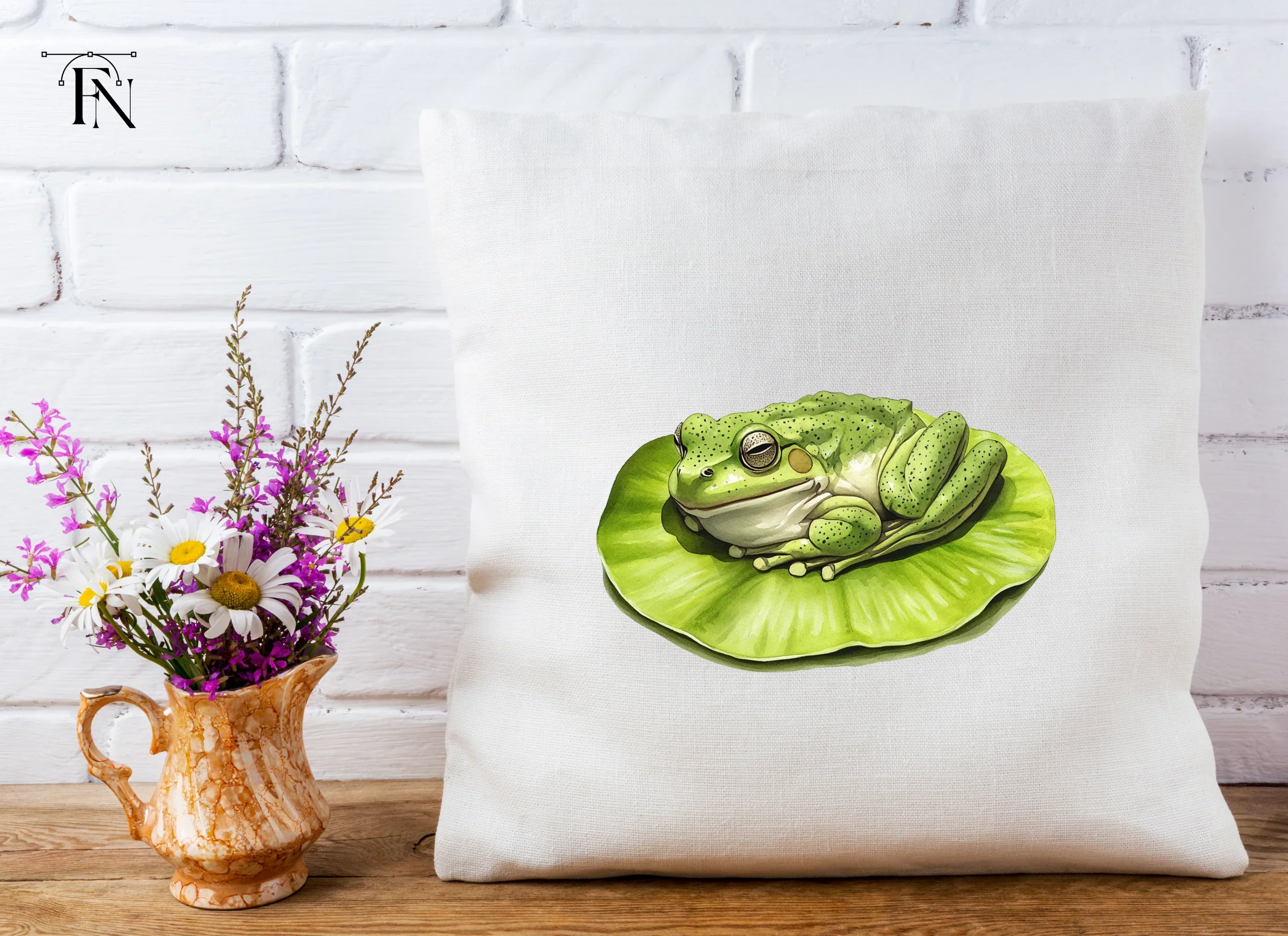Cute Green Frogs on Lily Pads Clipart Bundle - Image 4