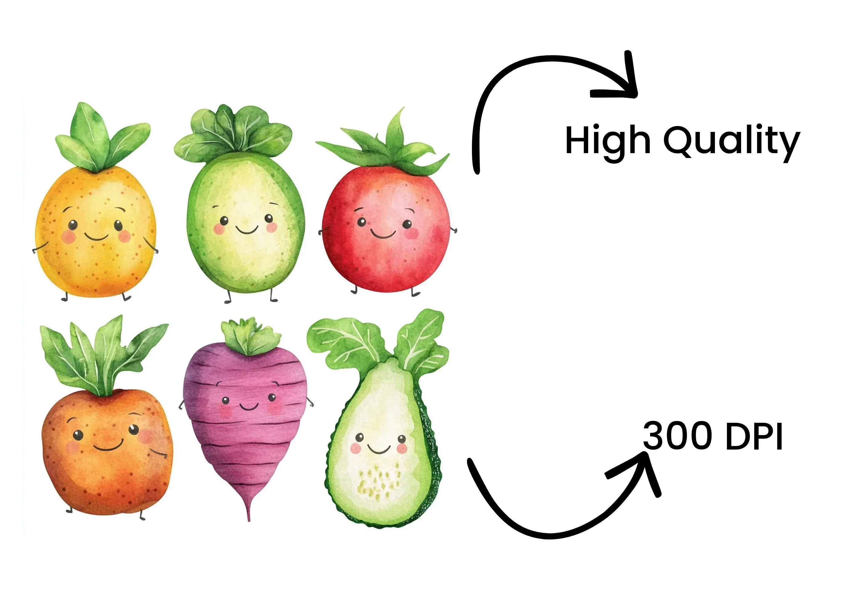 Cute Happy Fruits & Veggies Clipart Bundle - Image 4