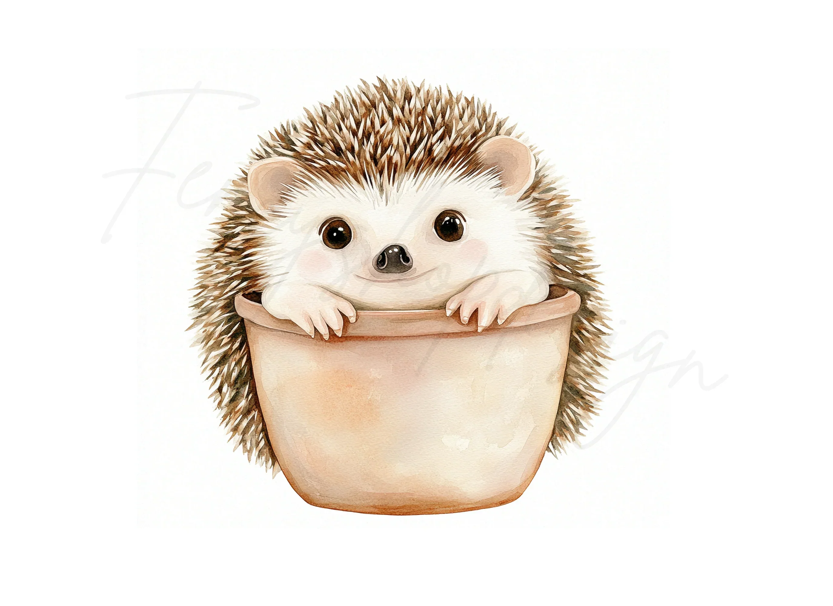 Cute Hedgehog in Pot Clipart Bundle - Image 2
