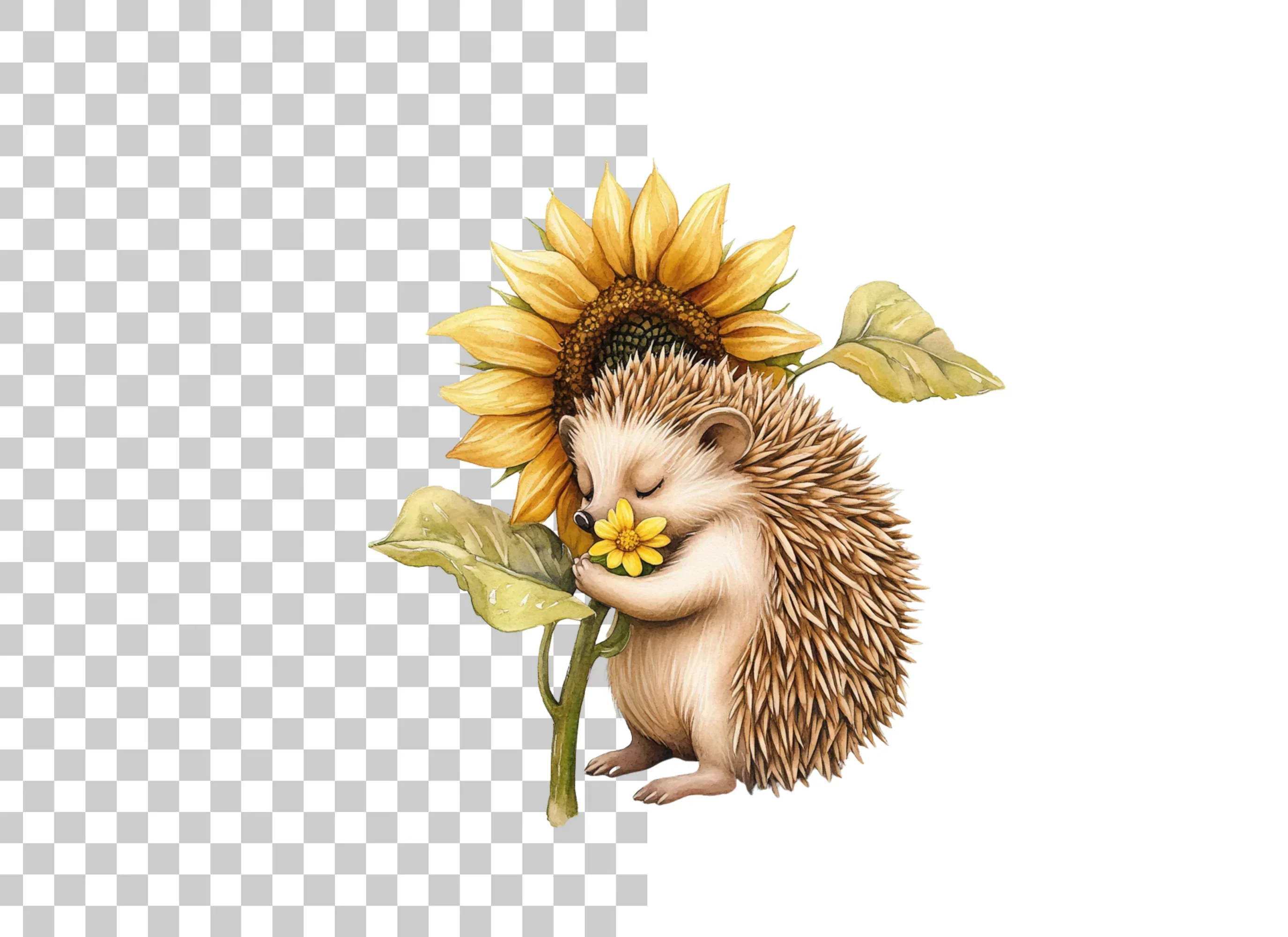 Cute Hedgehog Sleeping with Sunflower Clipart Bundle - Image 2
