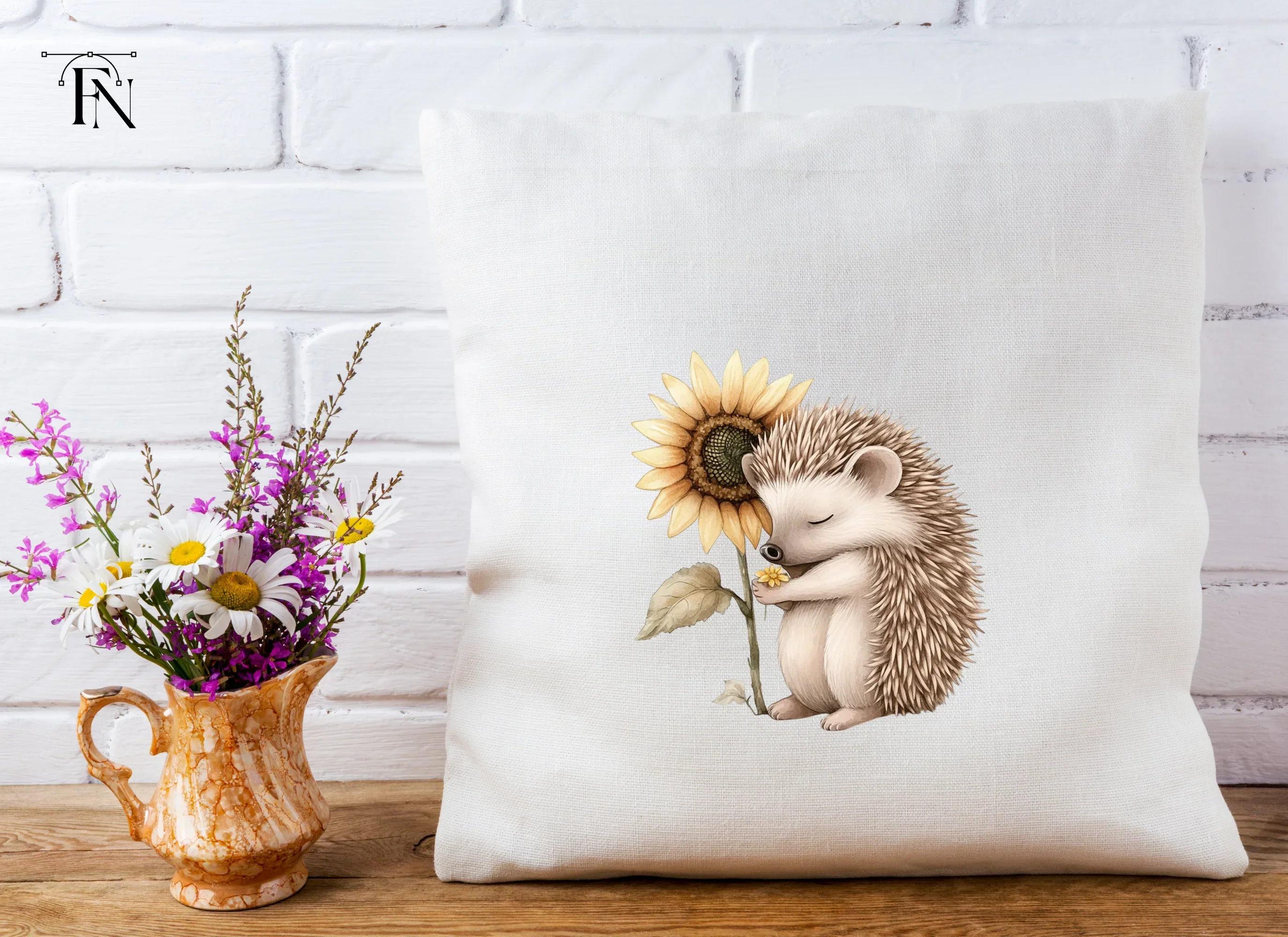 Cute Hedgehog Sleeping with Sunflower Clipart Bundle - Image 5