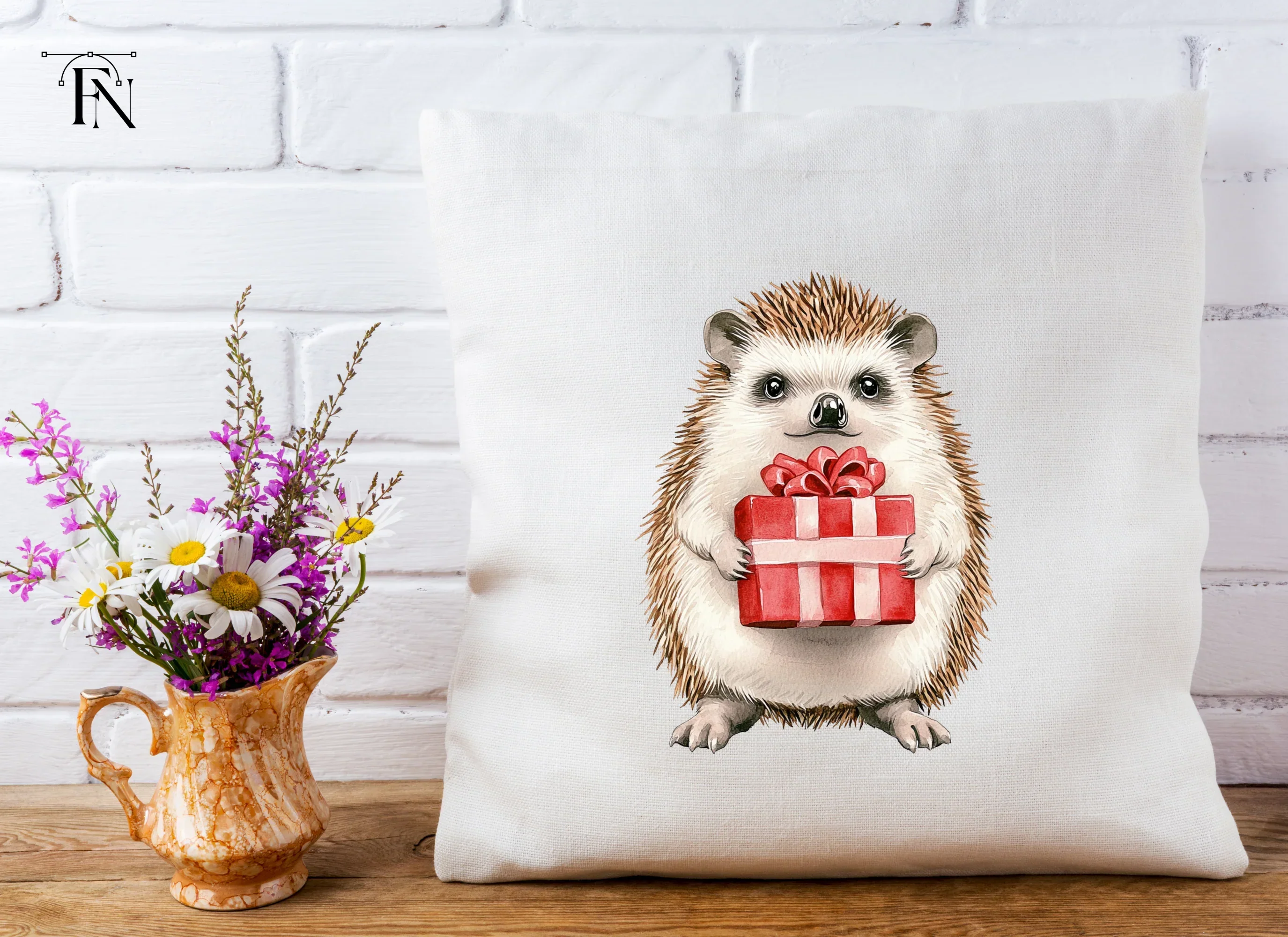 Cute Hedgehog with Red Gift Box Clipart Bundle - Image 4