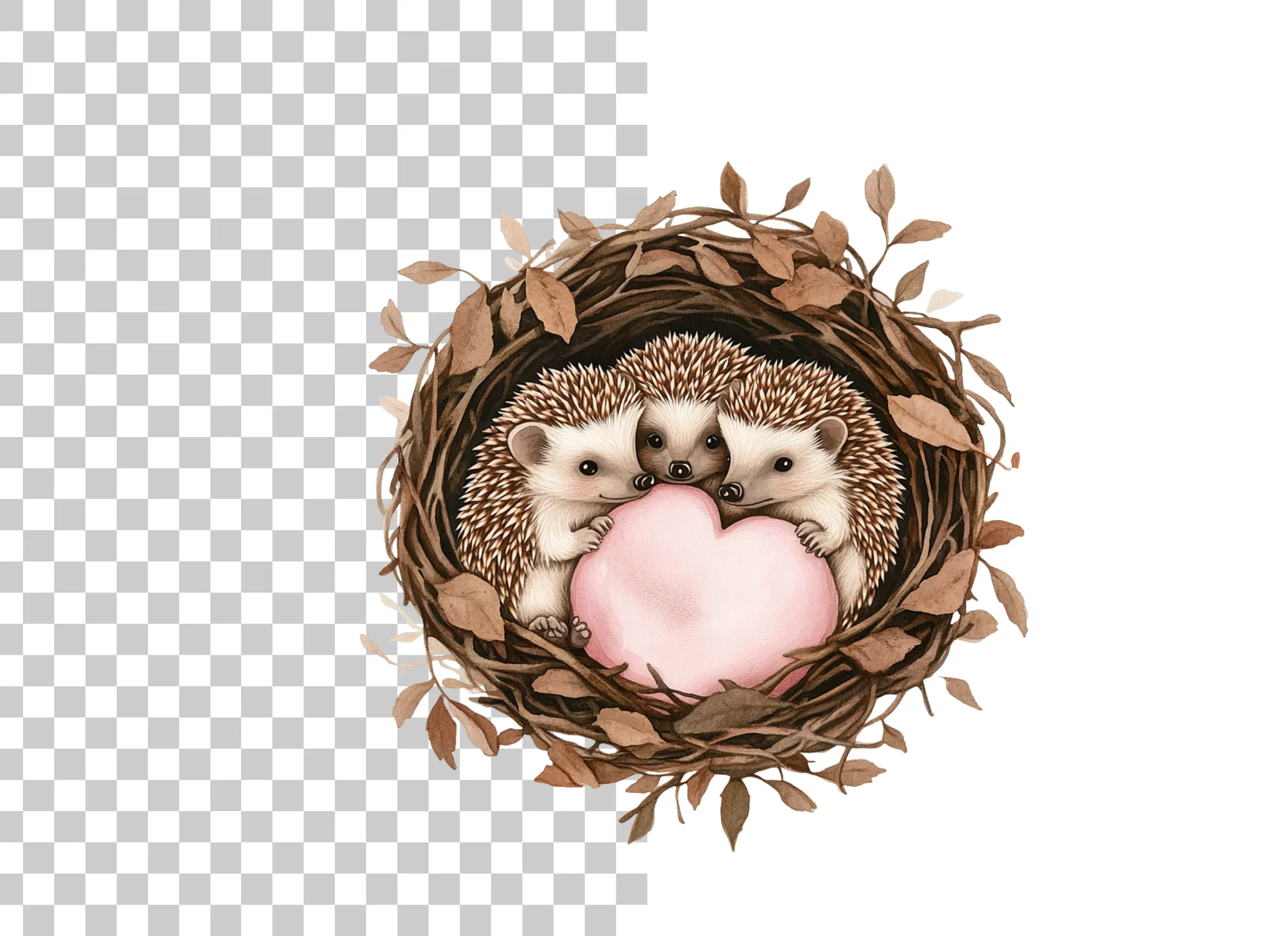 Cute Hedgehogs in Nests with Hearts Clipart Bundle - Image 2