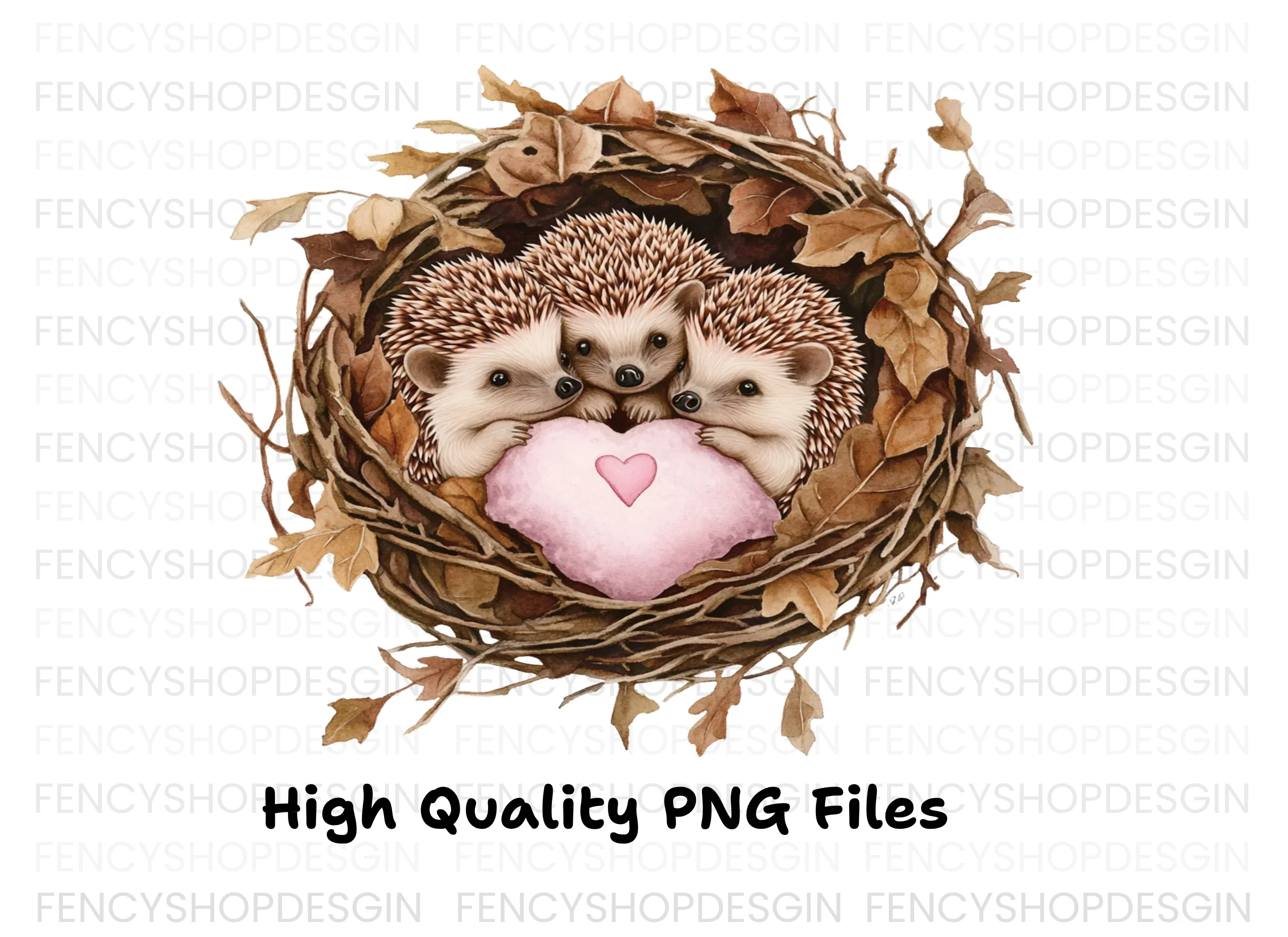 Cute Hedgehogs in Nests with Hearts Clipart Bundle - Image 3