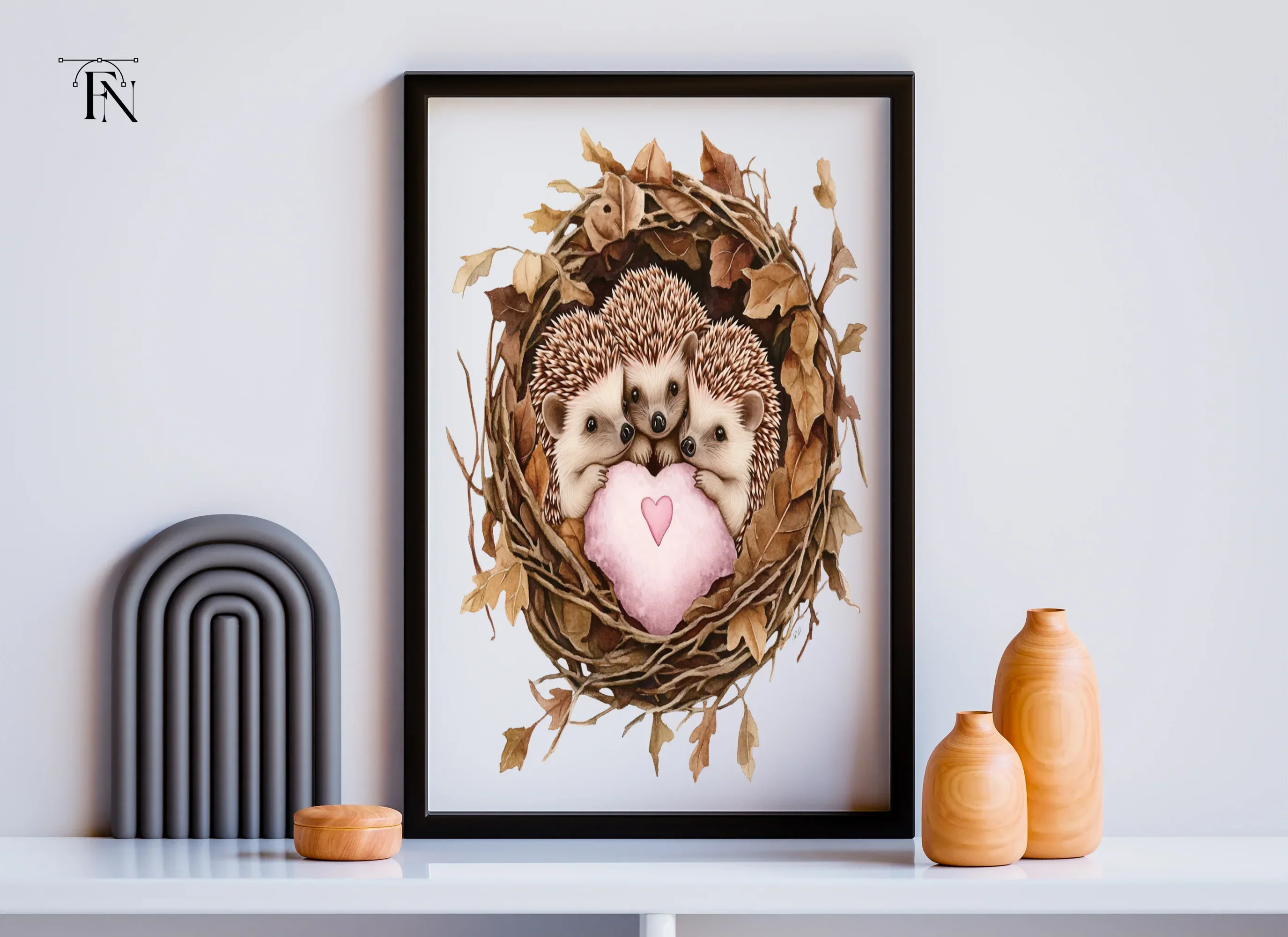 Cute Hedgehogs in Nests with Hearts Clipart Bundle - Image 6