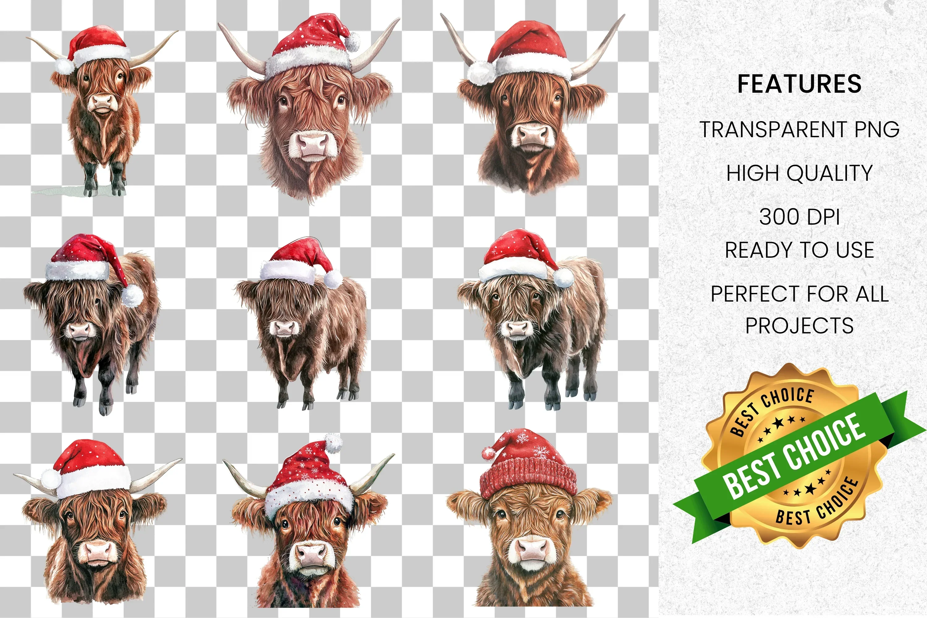 Cute Highland Cow Christmas Clipart Bundle - Image 8