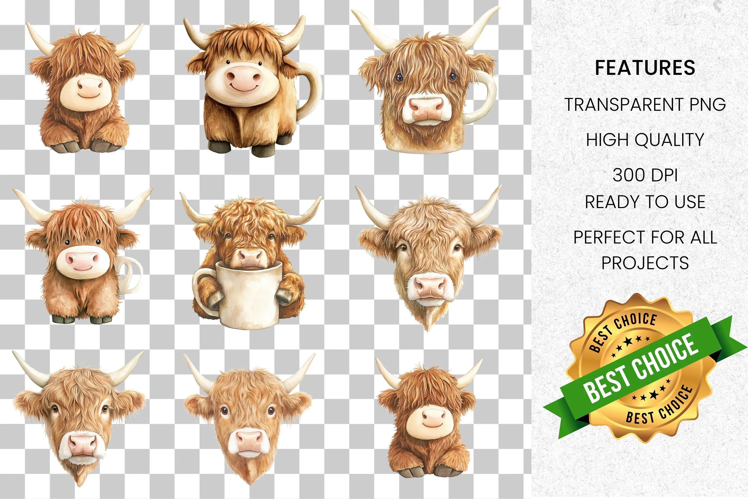 Cute Highland Cow Clipart Bundle - Image 2