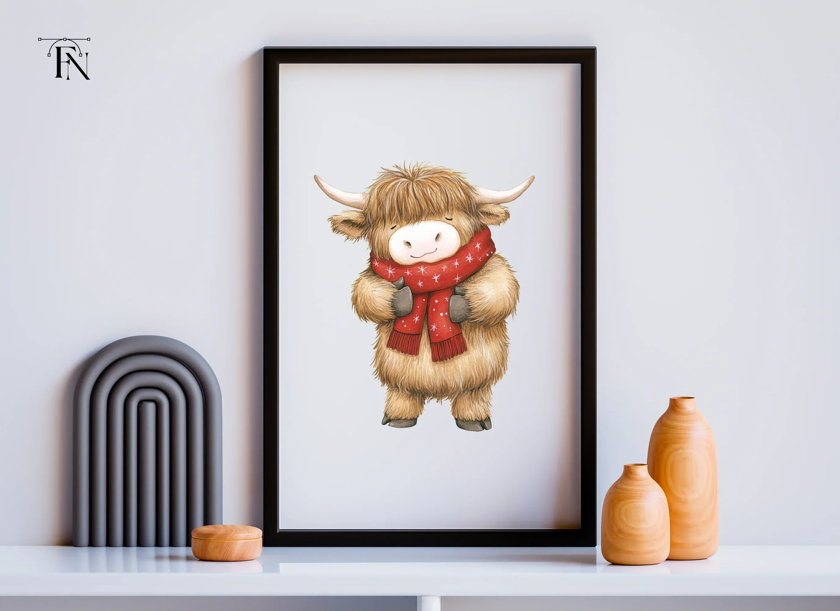 Cute Highland Cow with Scarf Clipart Bundle - Image 5