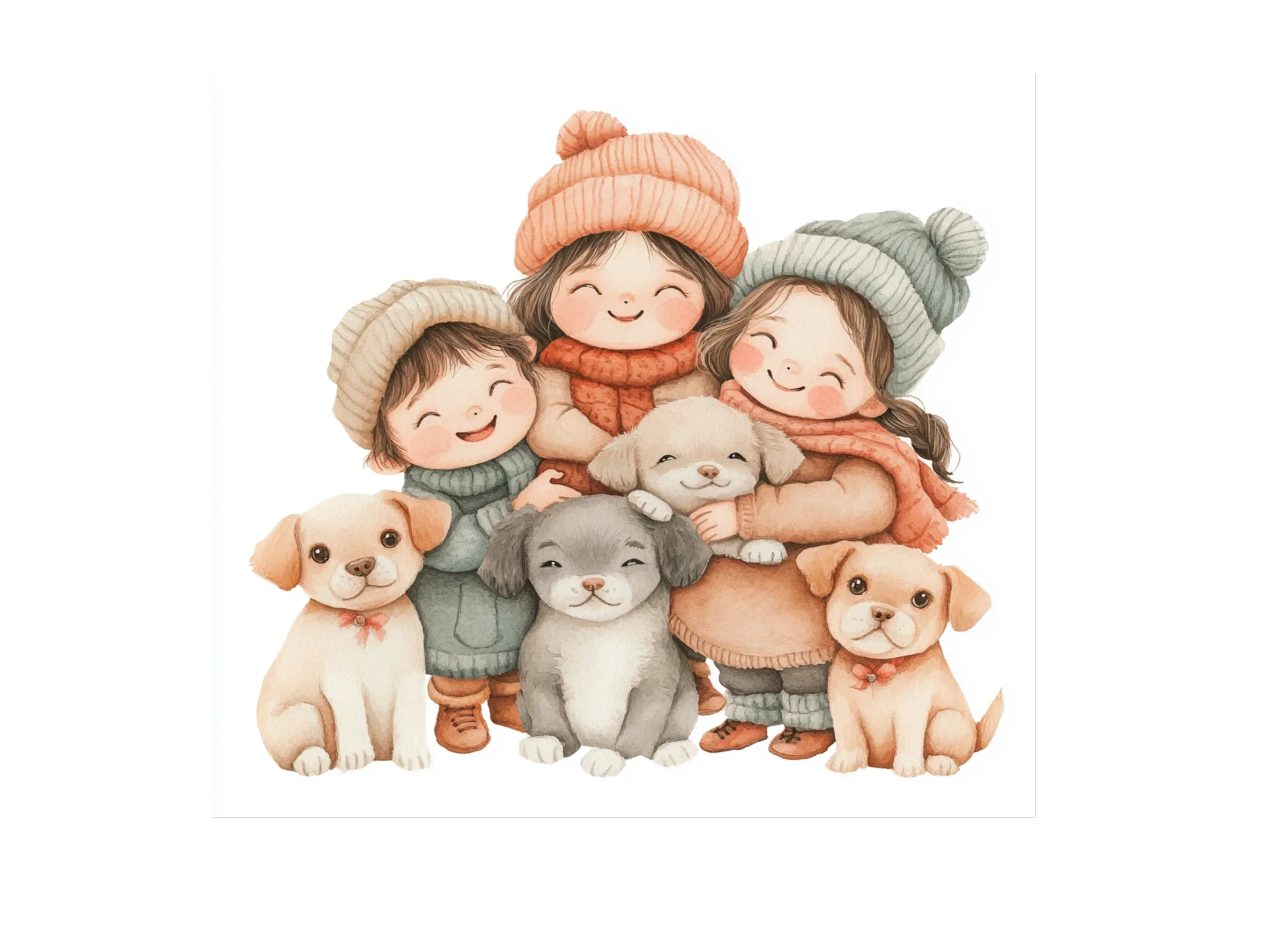 Cute Kids and Puppies Winter Clipart Bundle - Image 2