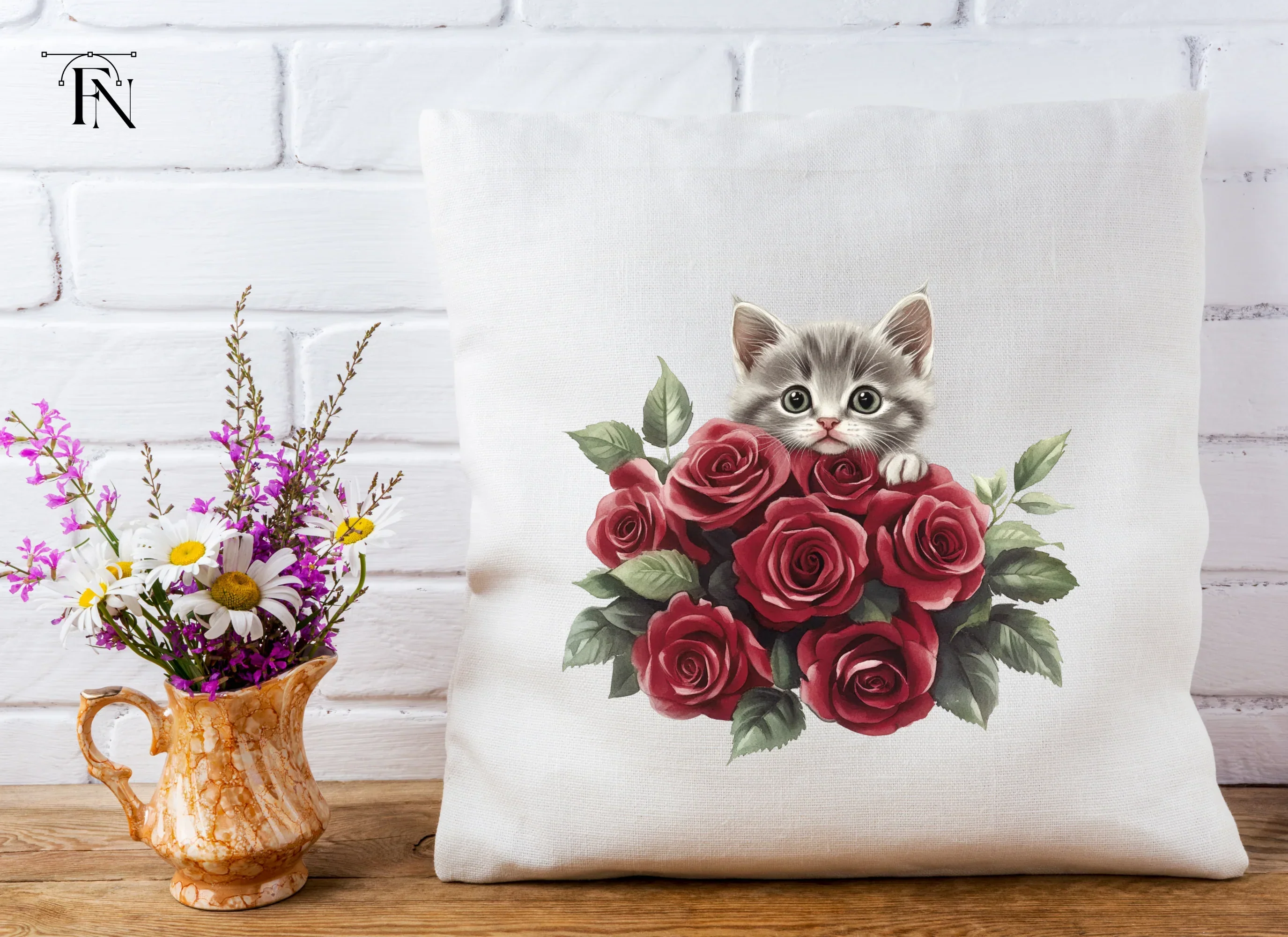Cute Kitten and Red Roses Clipart Bundle - Image 5