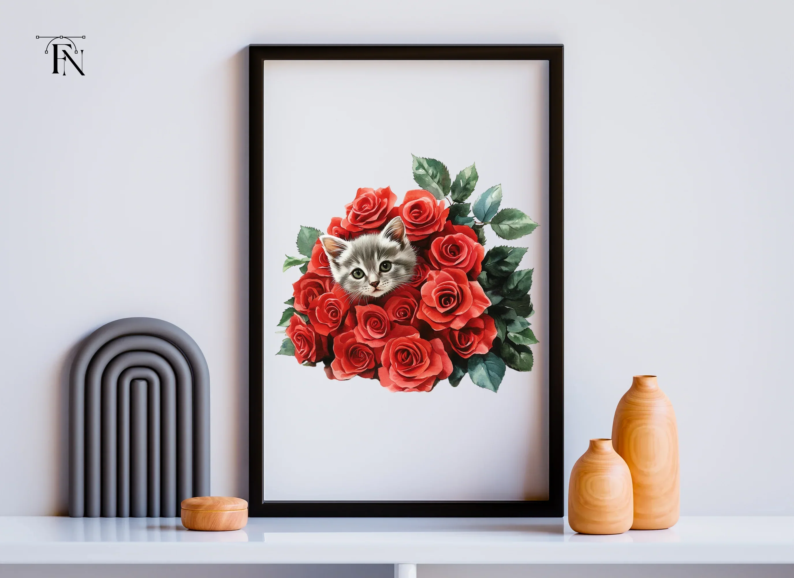 Cute Kitten and Red Roses Clipart Bundle - Image 6