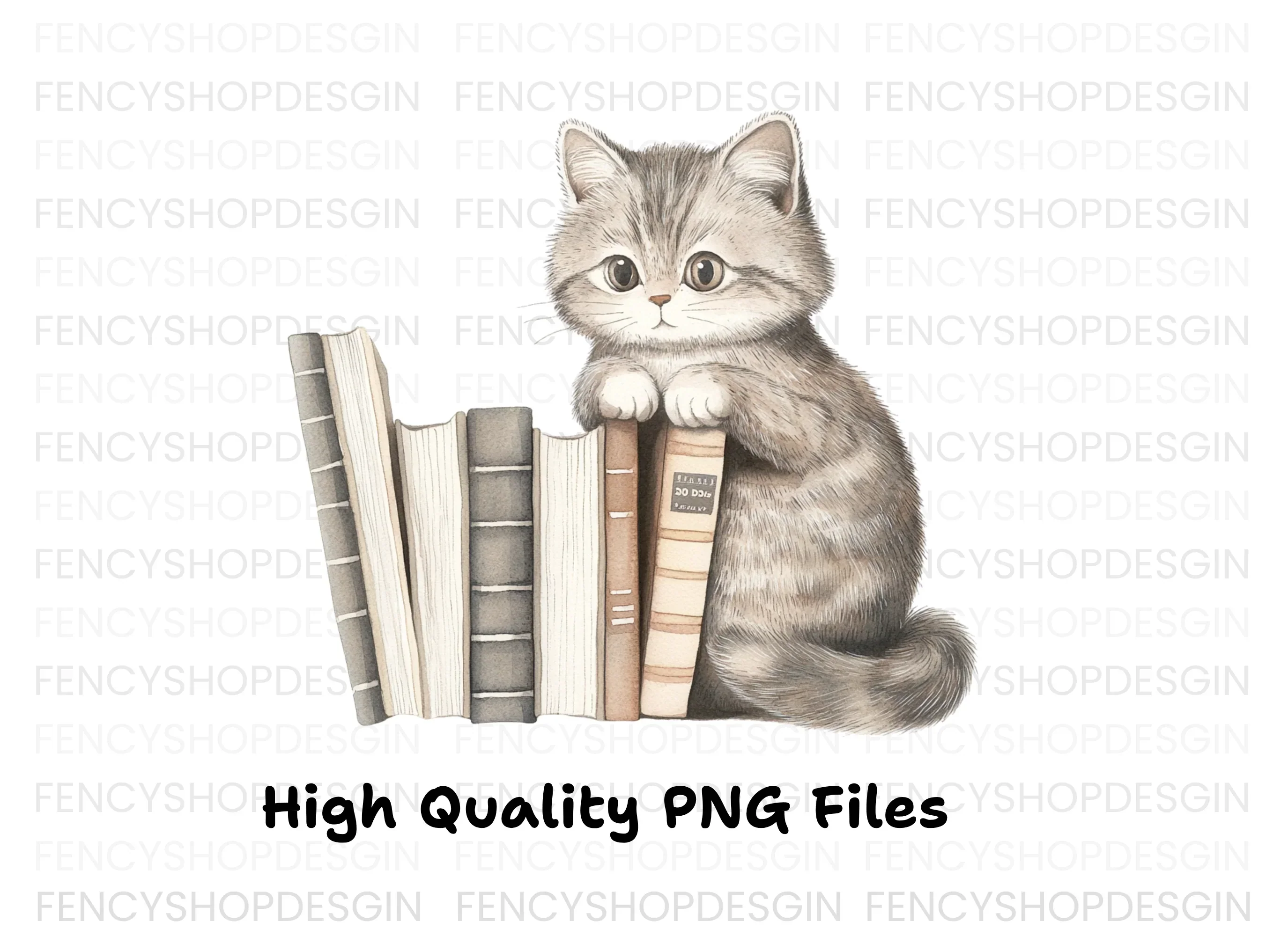 Cute Kitten with Books Clipart Bundle - Image 2