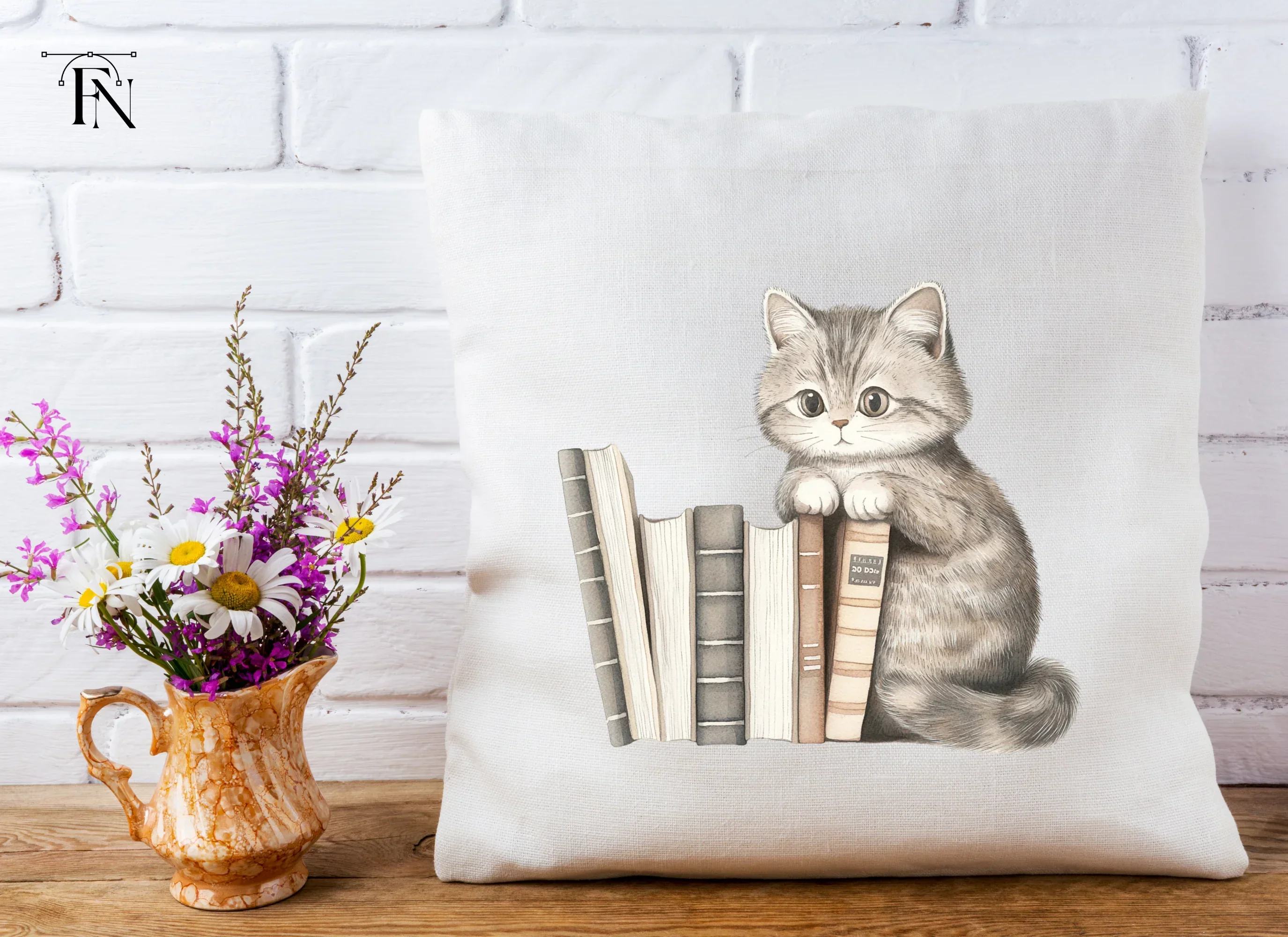 Cute Kitten with Books Clipart Bundle - Image 4