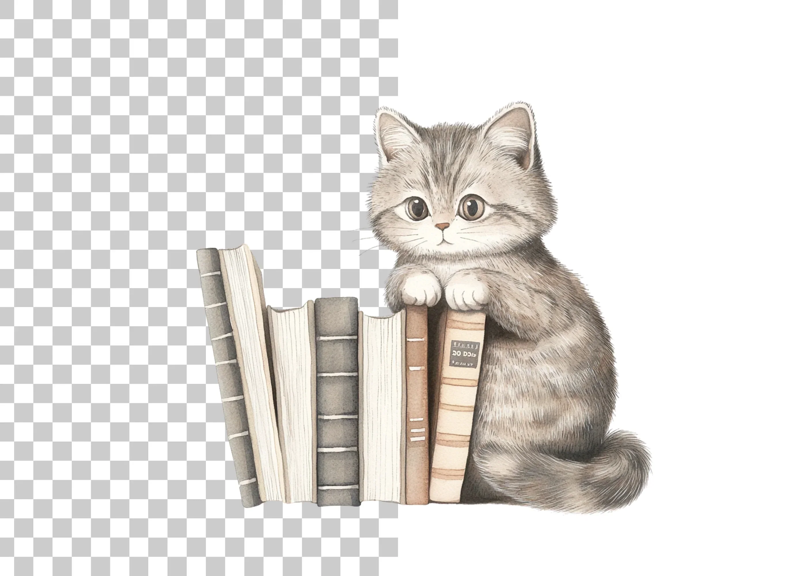 Cute Kitten with Books Clipart Bundle - Image 6