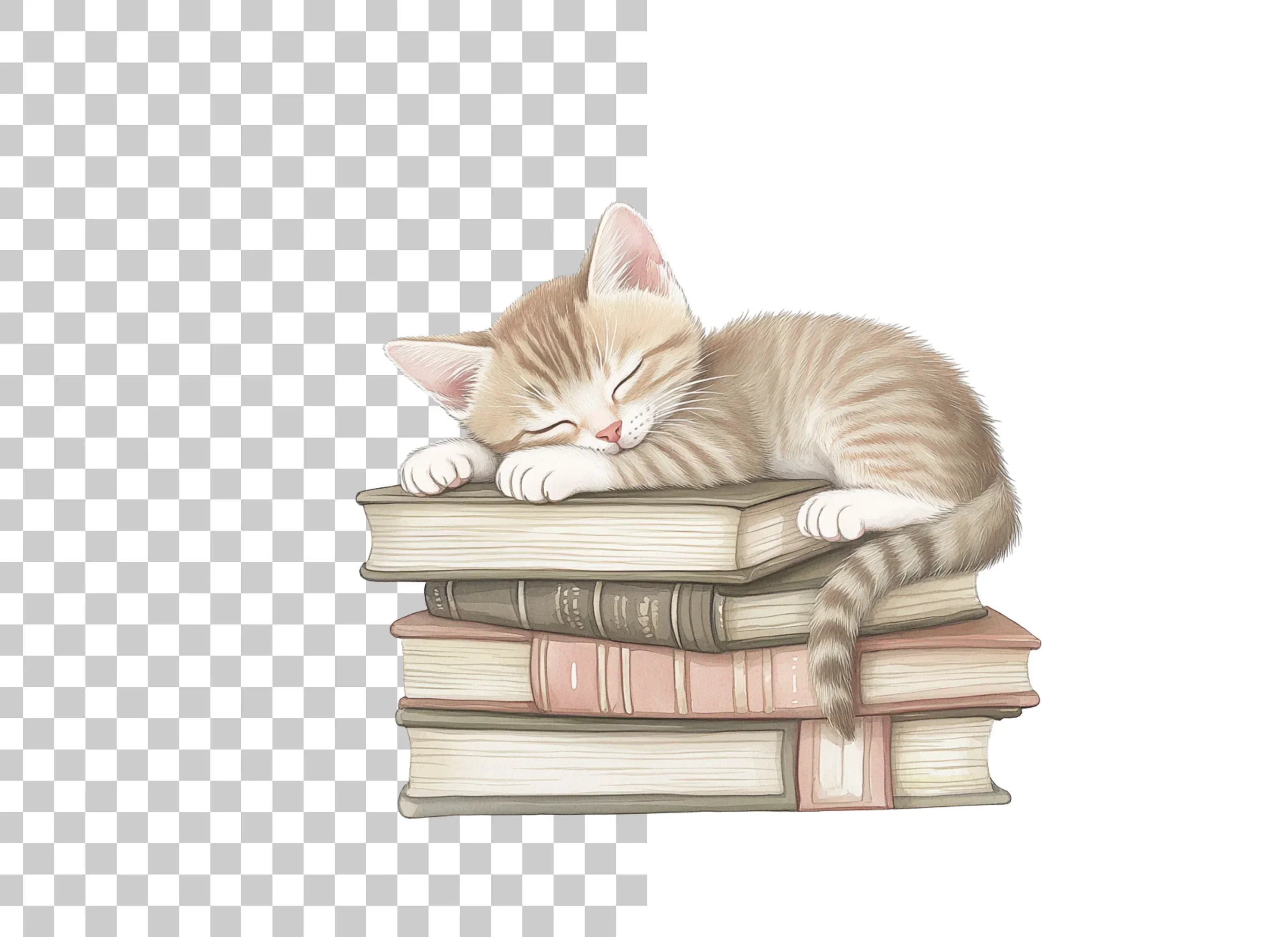 Cute Kittens Napping on Book Stacks Clipart Bundle - Image 2