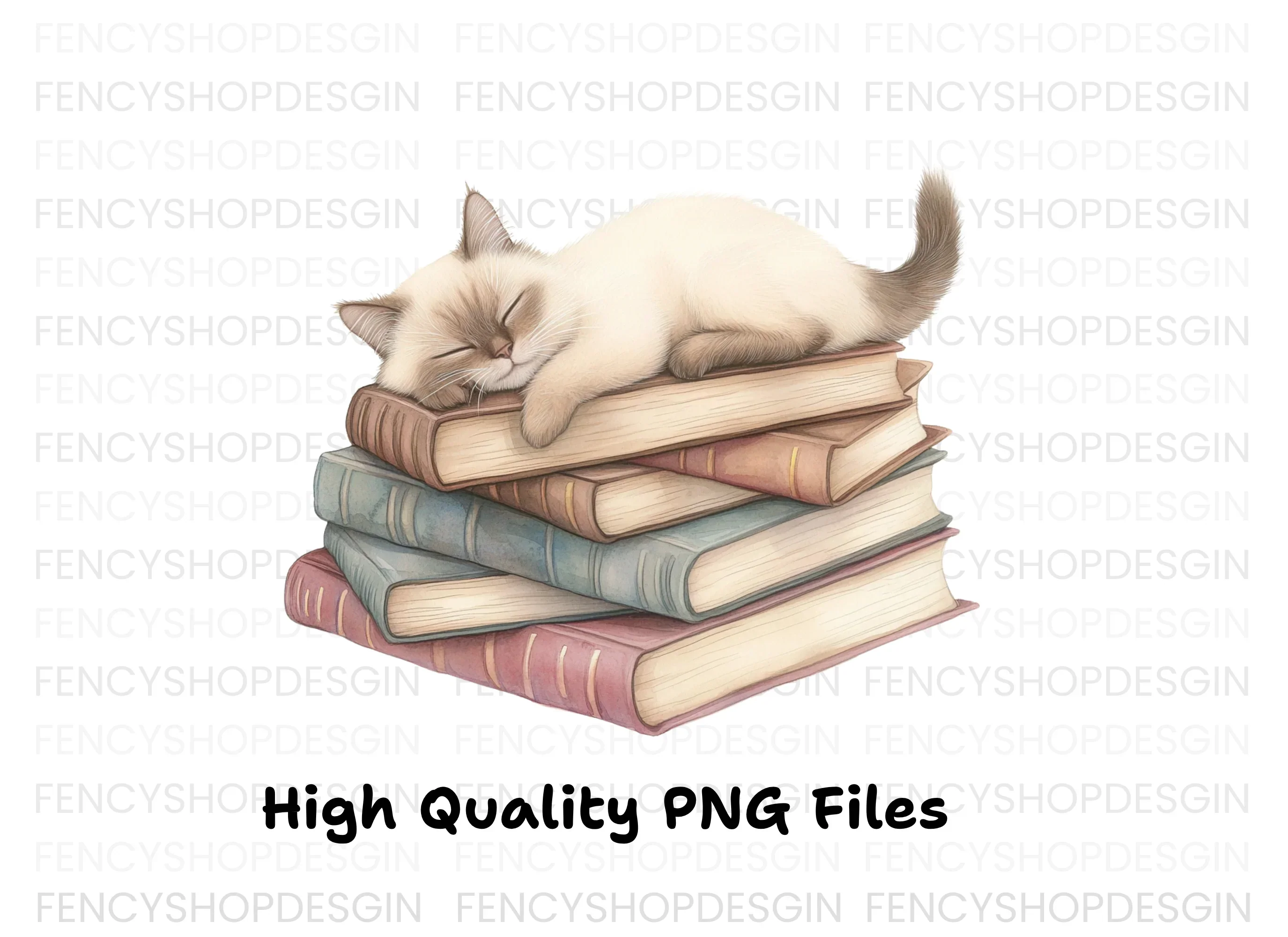 Cute Kittens Napping on Book Stacks Clipart Bundle - Image 3